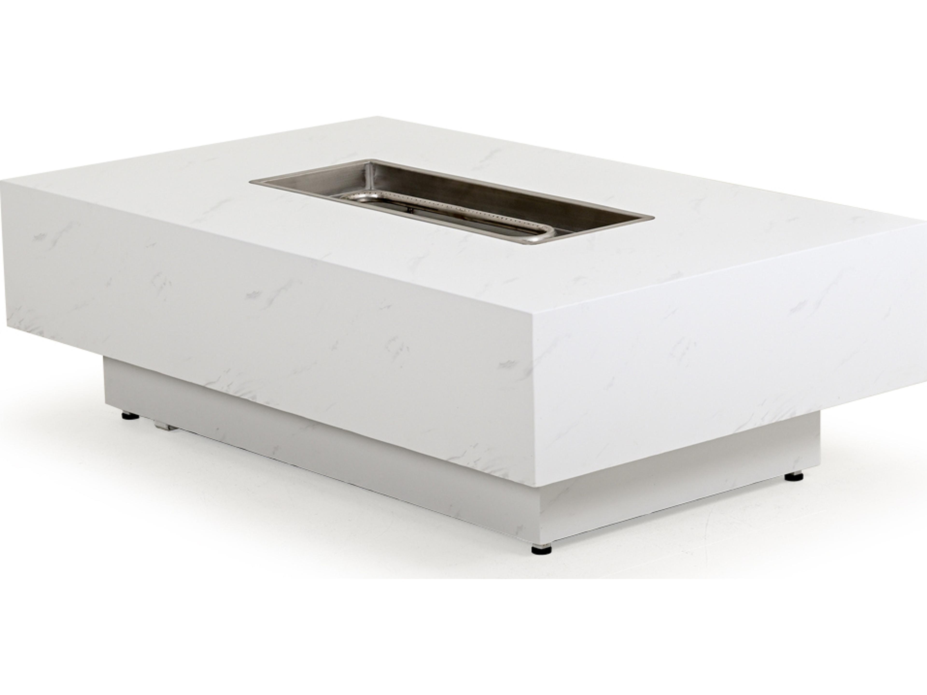 Watermark Living Santorini Aluminum Faux Marble Rectangular Patio Fire Pit Table