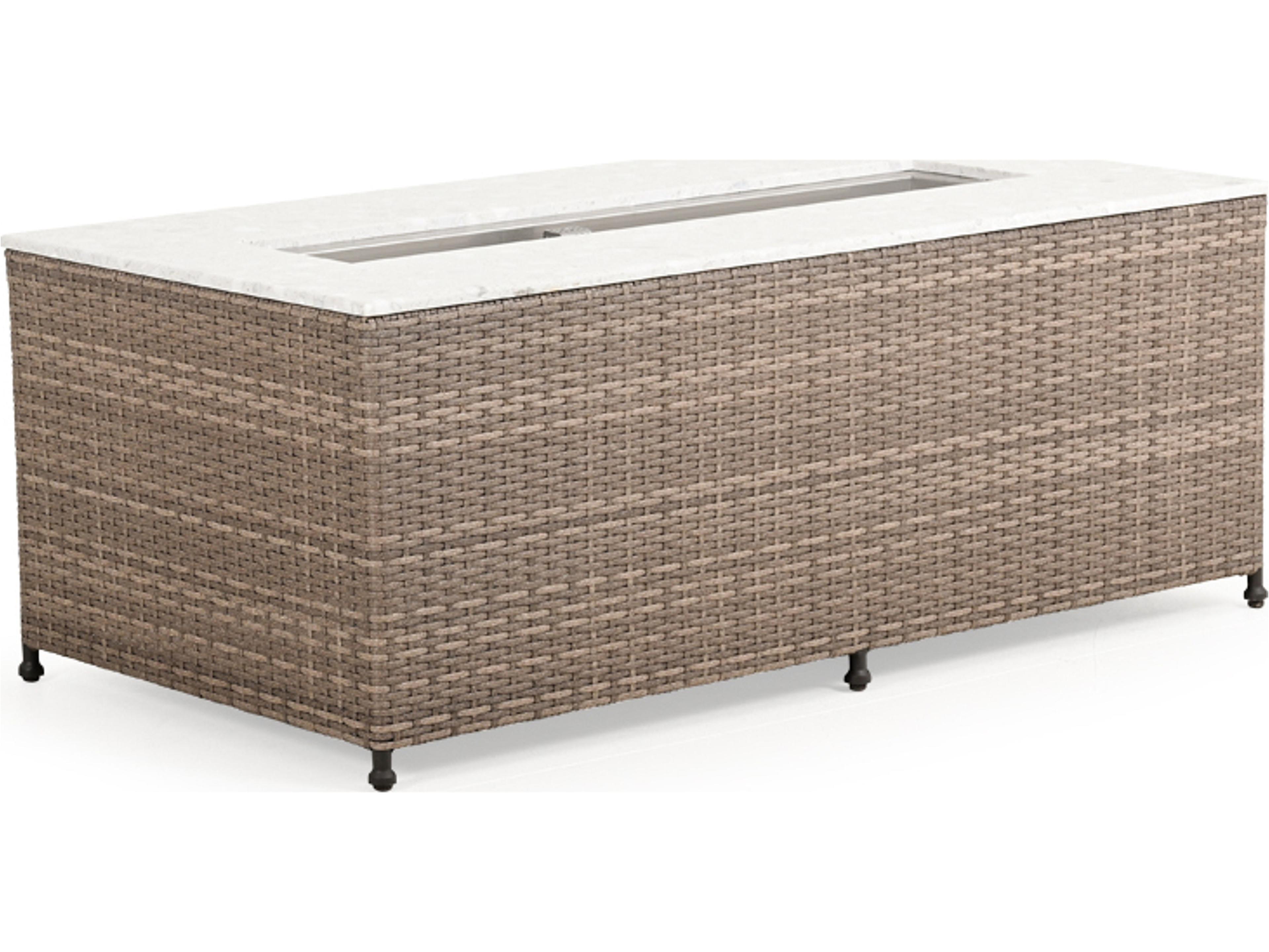 Augusta Wicker Rectangular Stone Top Patio Fire Pit Table