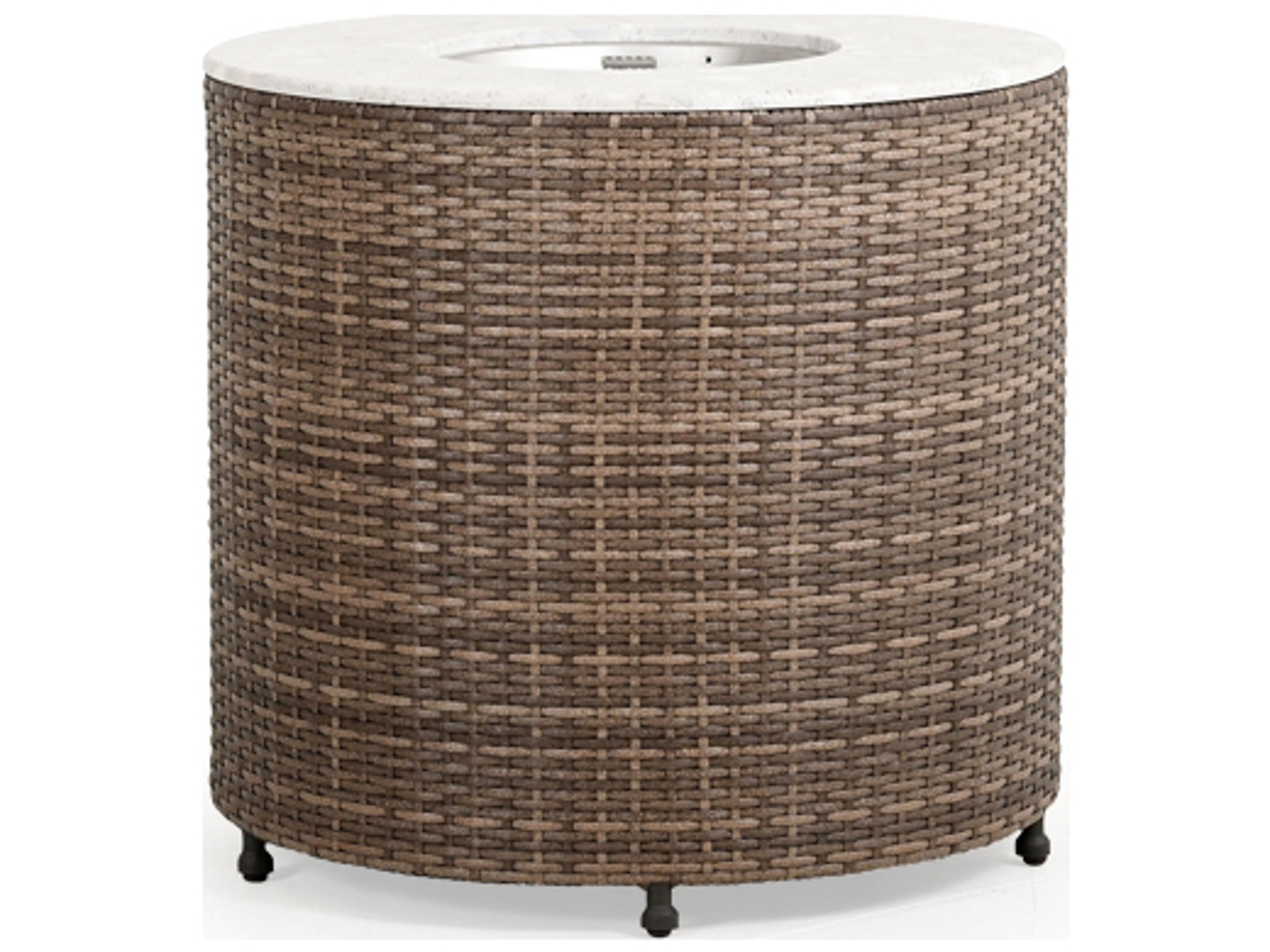 Augusta Wicker Round Stone Top Outdoor Fire Pit Table