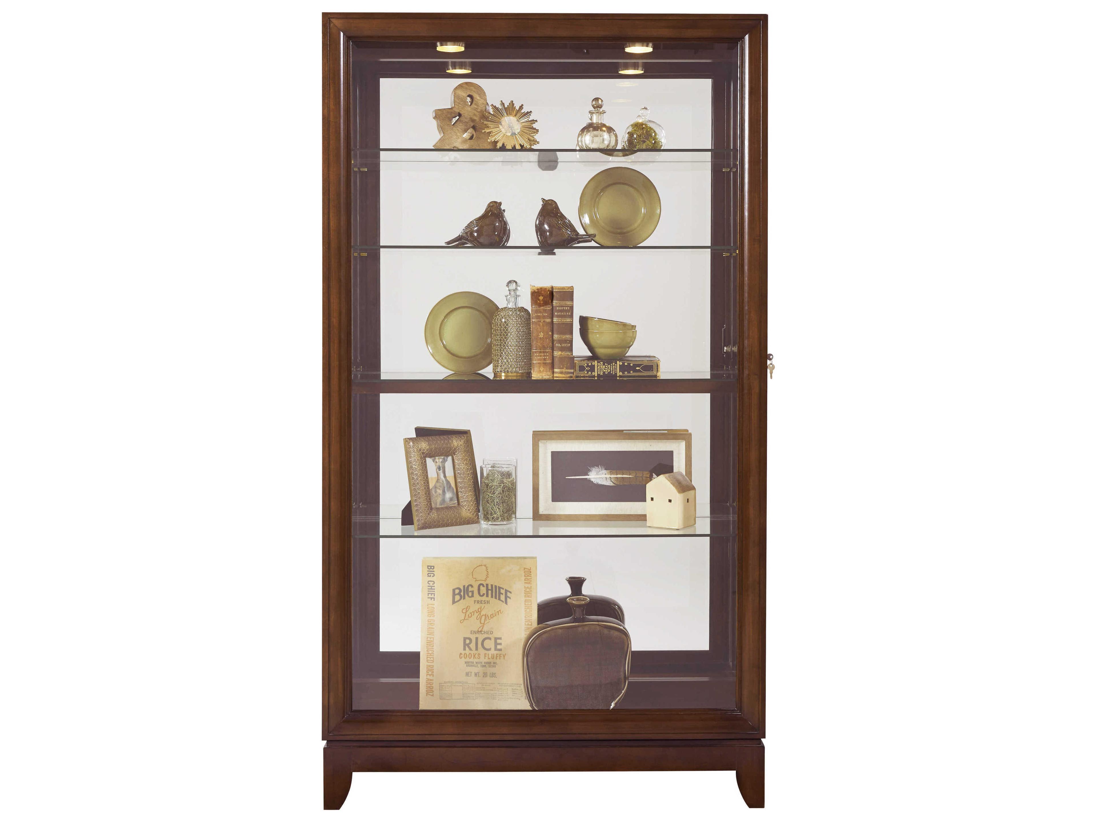 Poplar Wood Deep Brown Curio Display Cabinet