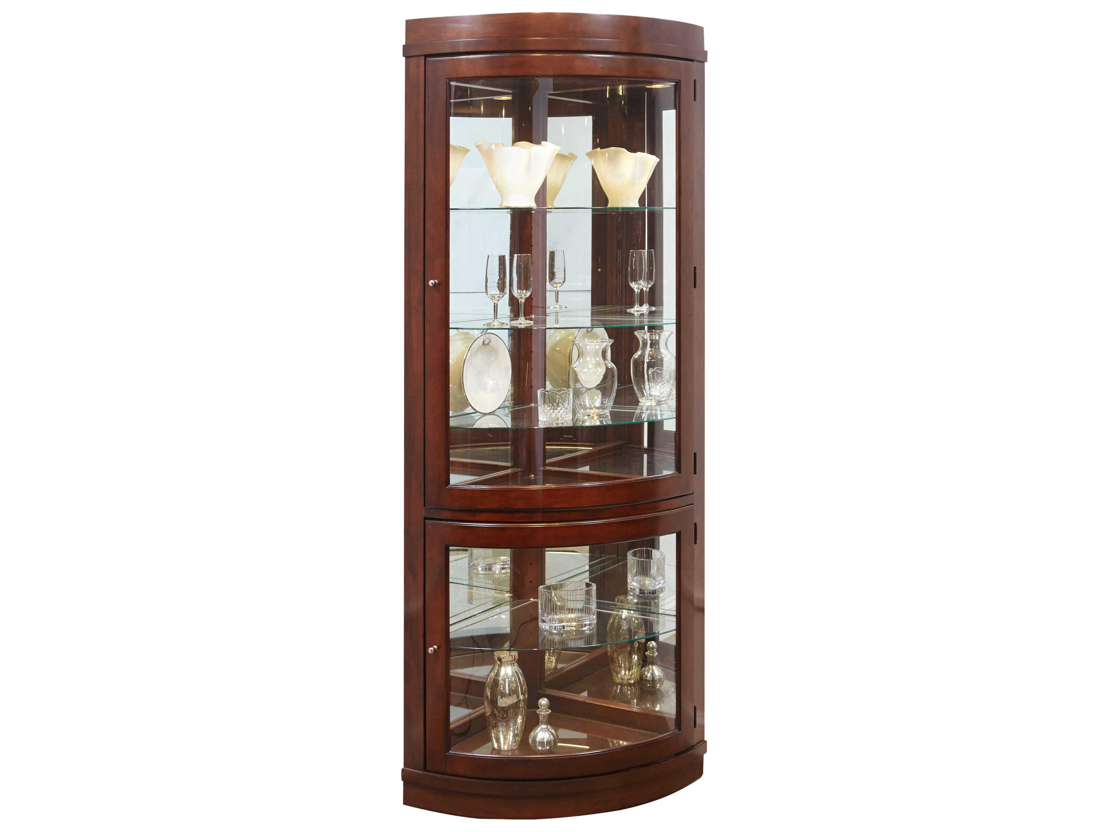 Poplar Wood Cherry Brown Curio Display Cabinet