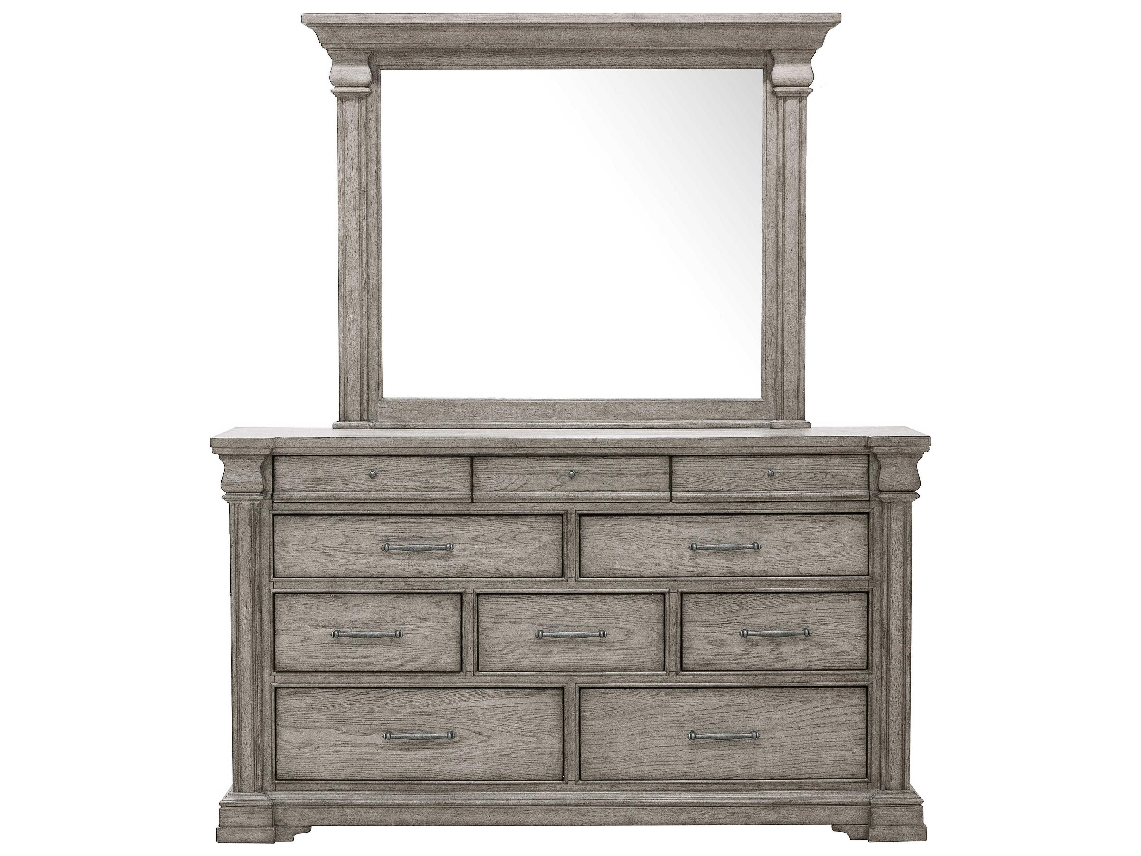 Pulaski Madison Ridge 10-Drawers Gray Oak Wood Dresser with Mirror
