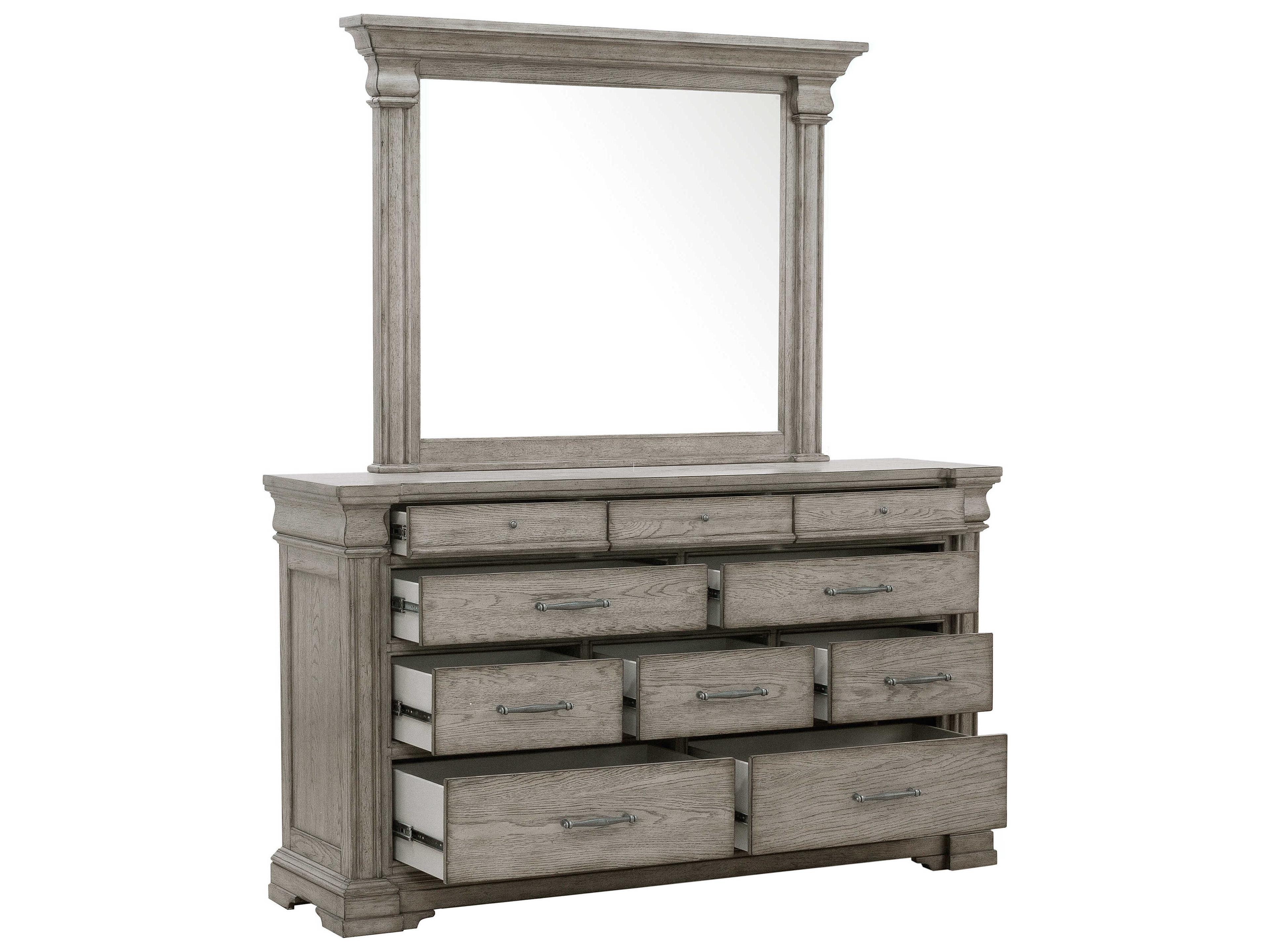 Pulaski Madison Ridge 10-Drawers Gray Oak Wood Dresser with Mirror