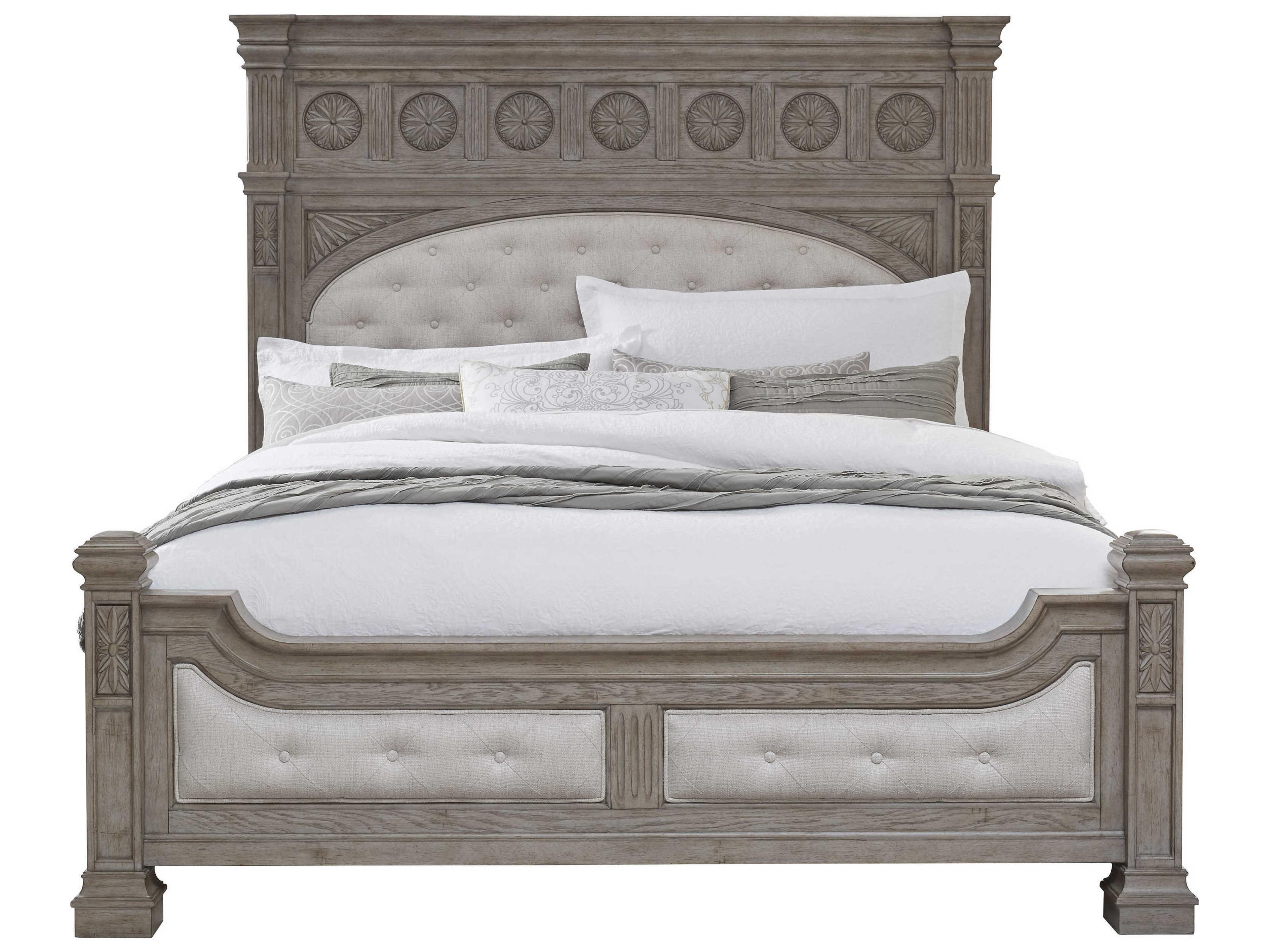 Pulaski Kingsbury Gray Oak Wood Upholstered King Panel Bed