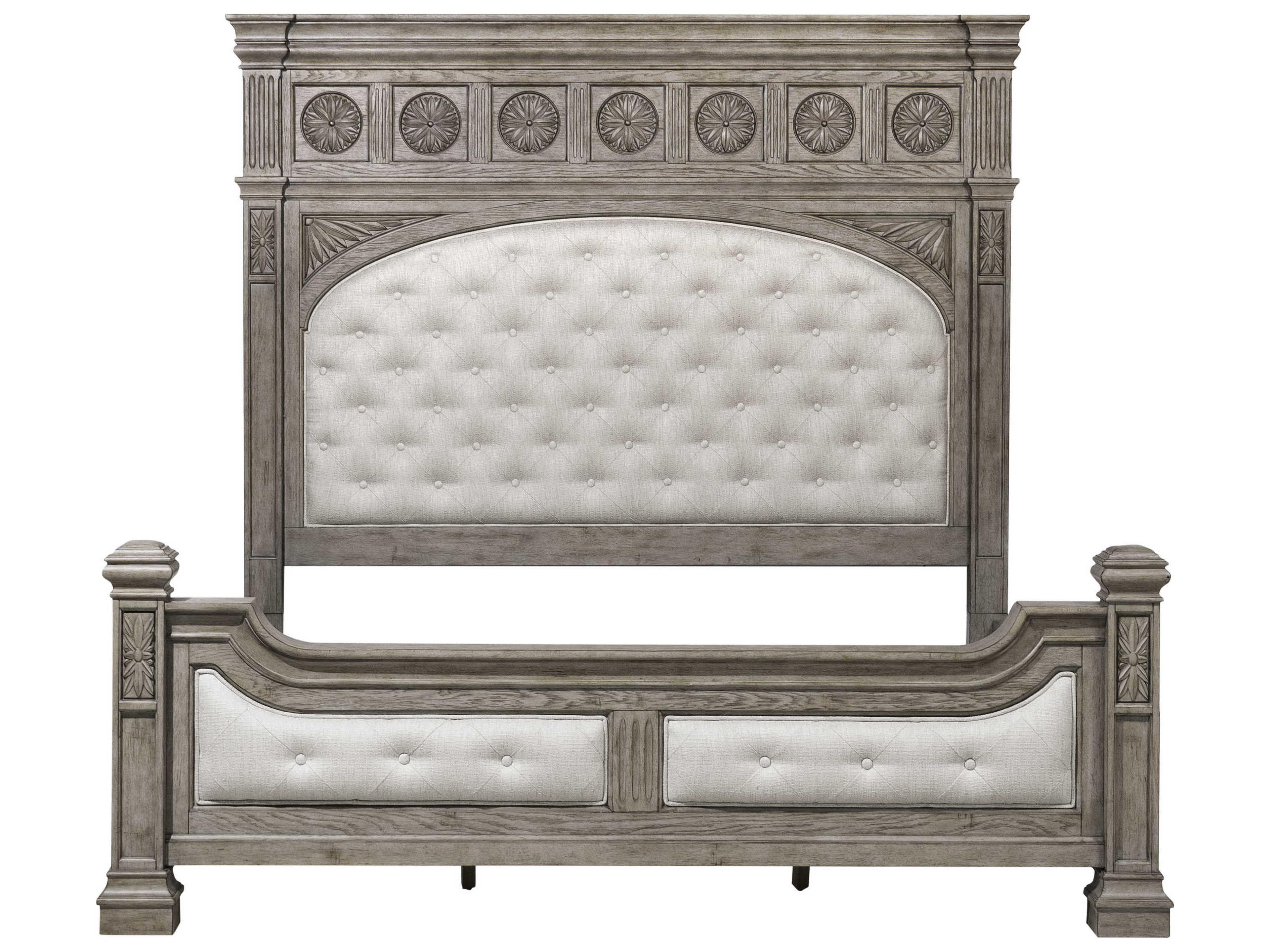 Pulaski Kingsbury Gray Oak Wood Upholstered King Panel Bed