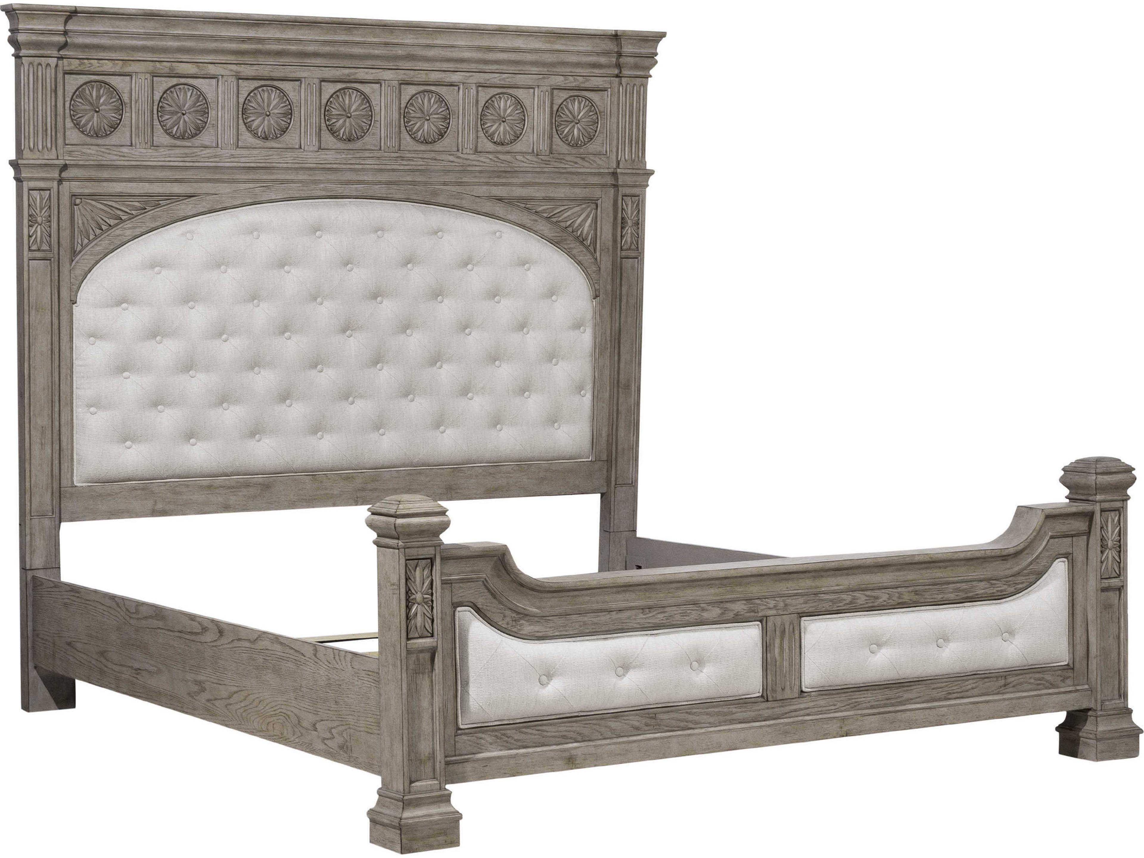 Pulaski Kingsbury Gray Oak Wood Upholstered King Panel Bed