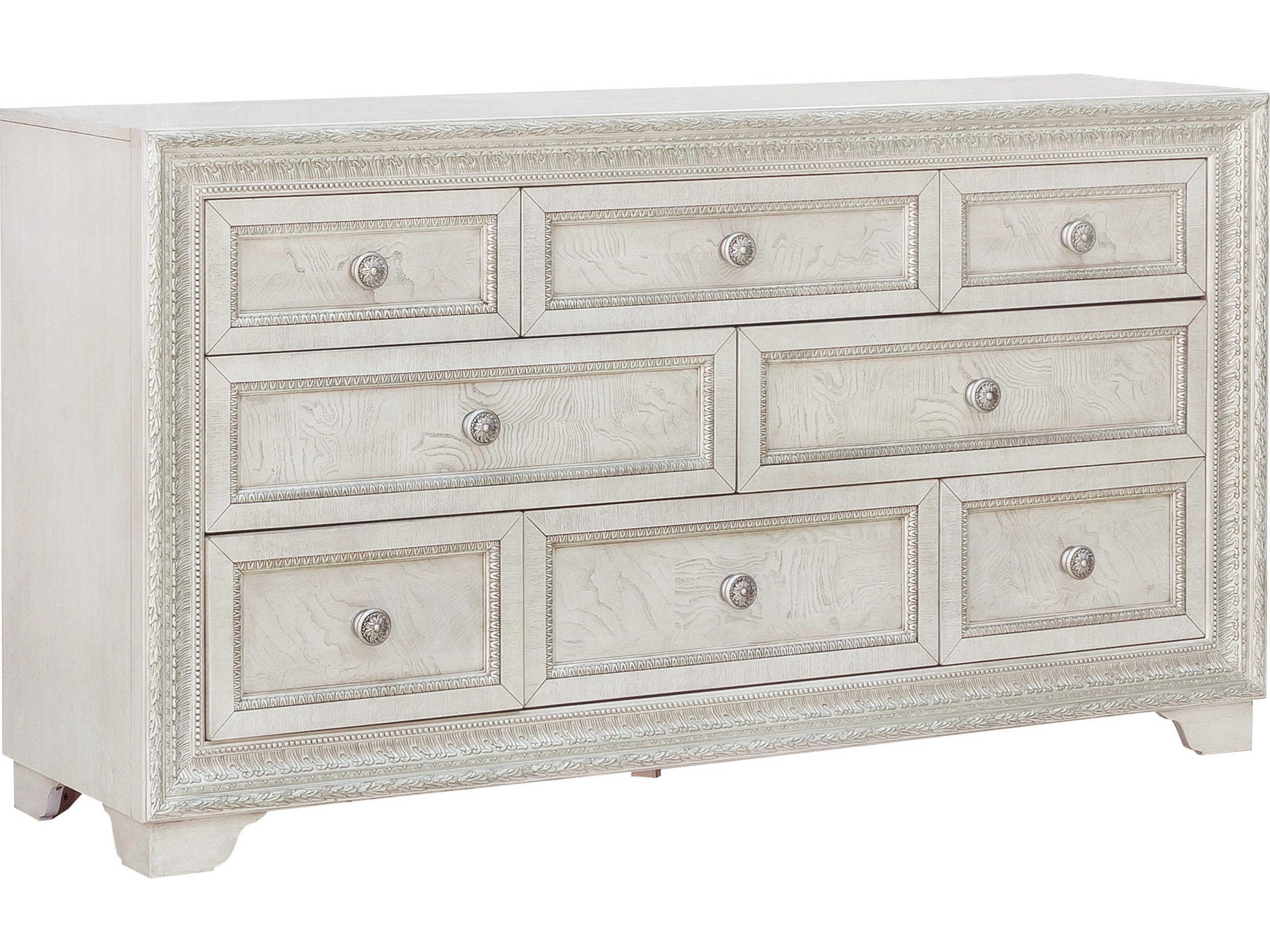 Camila 8-Drawer Dresser Creamy White Finish with Silver Accents