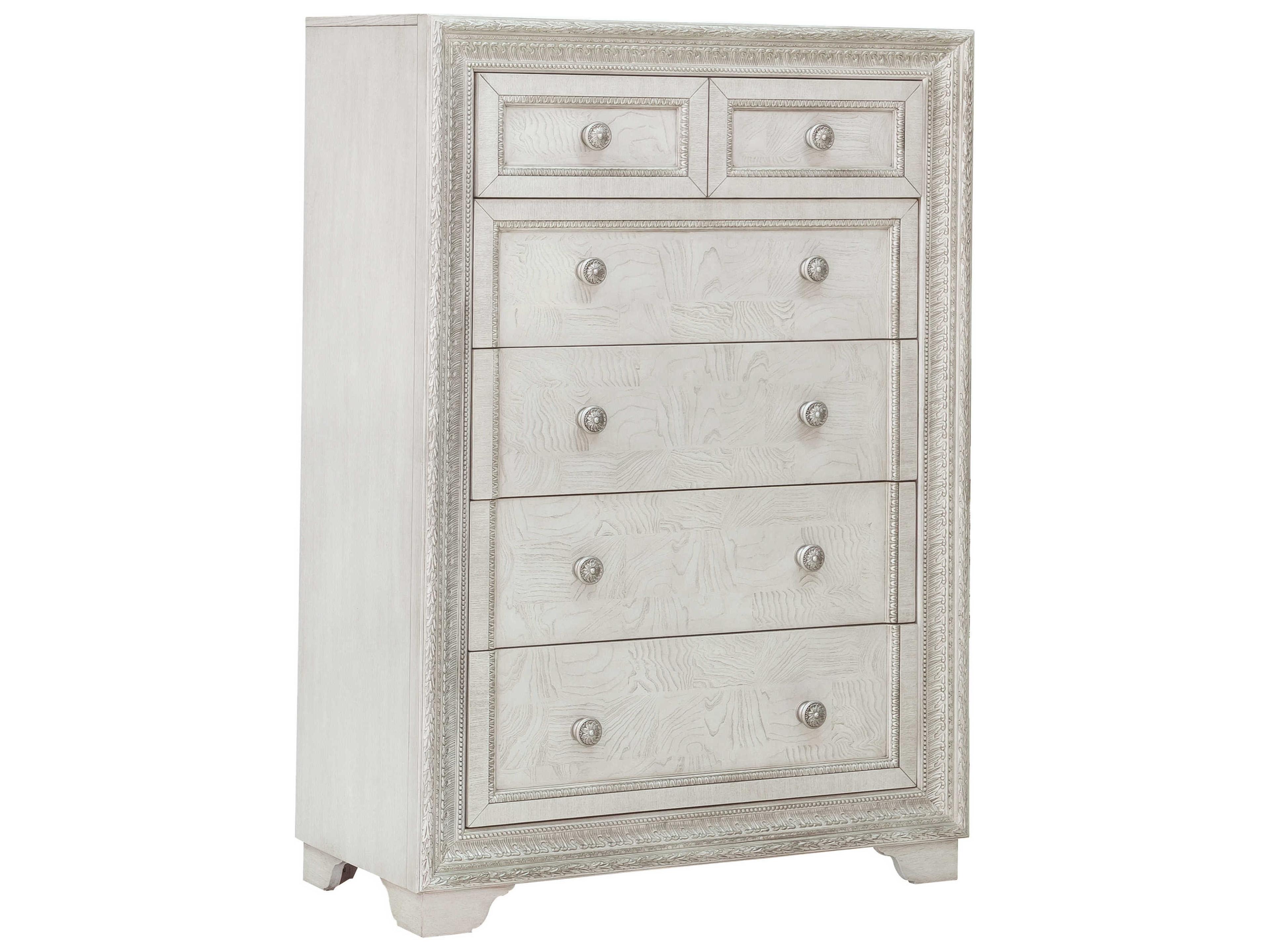 Furniture Camila 6-Drawer Chest in Creamy White with Silver Accents