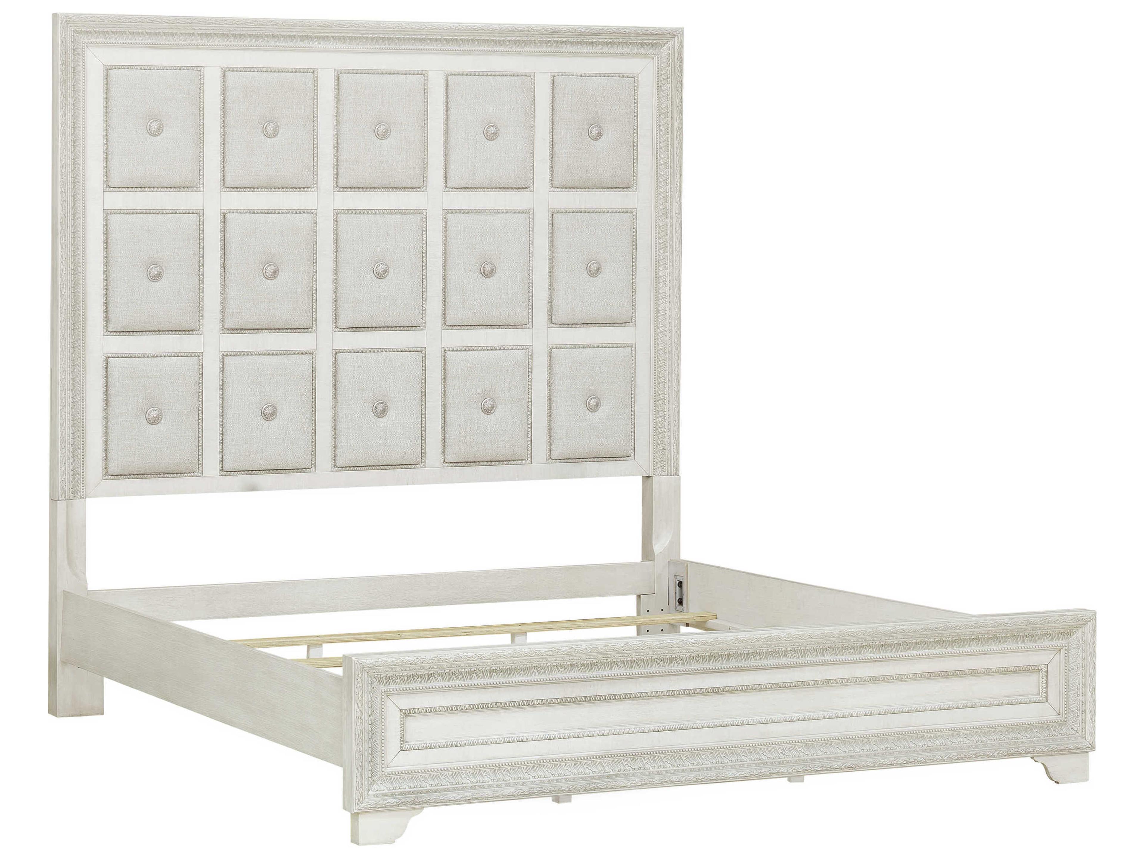 Camila Creamy White Rubberwood Upholstered King Panel Bed
