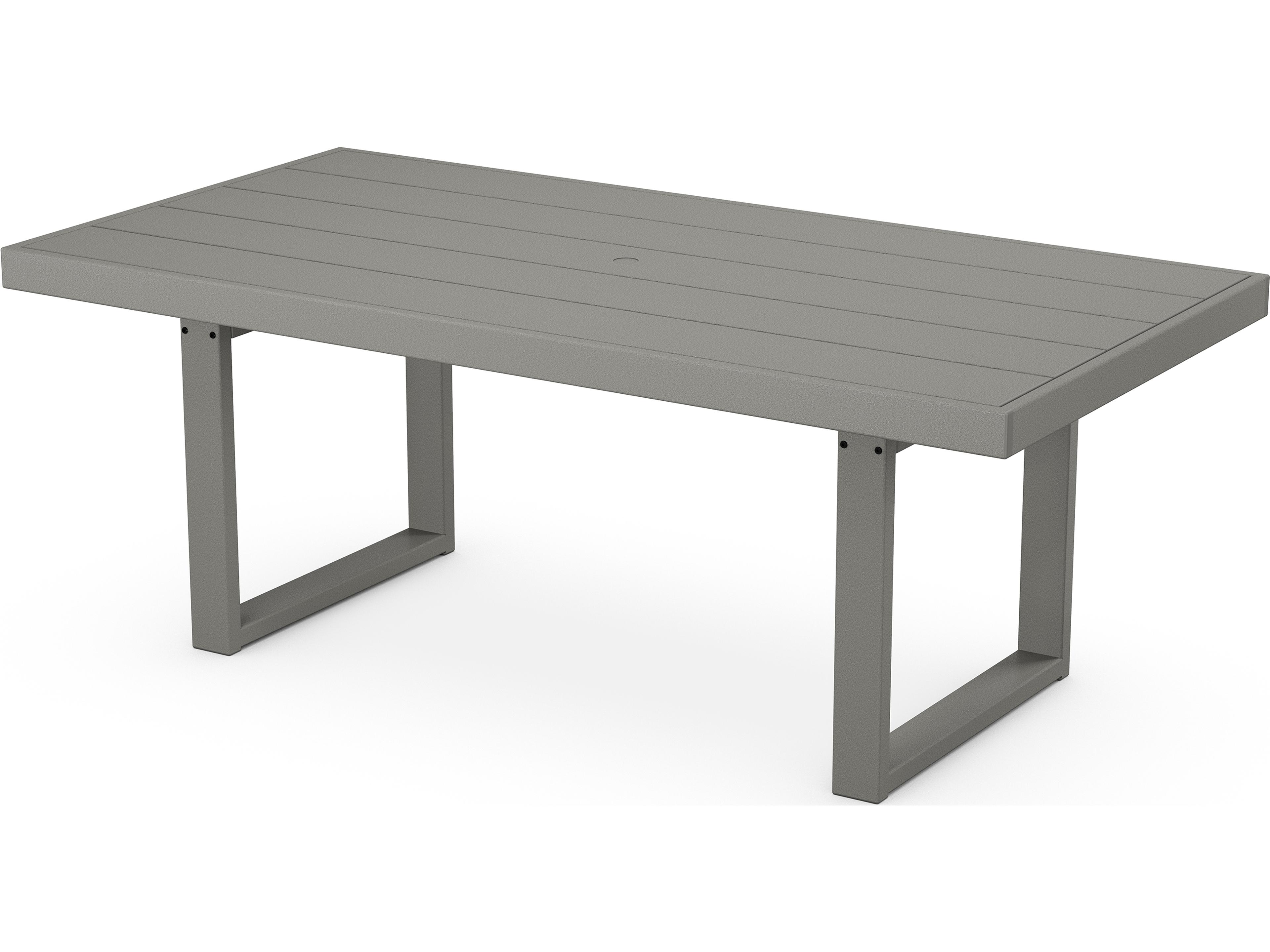 POLYWOOD® Edge Recycled Plastic Rectangular Patio Dining Table with Umbrella Hole