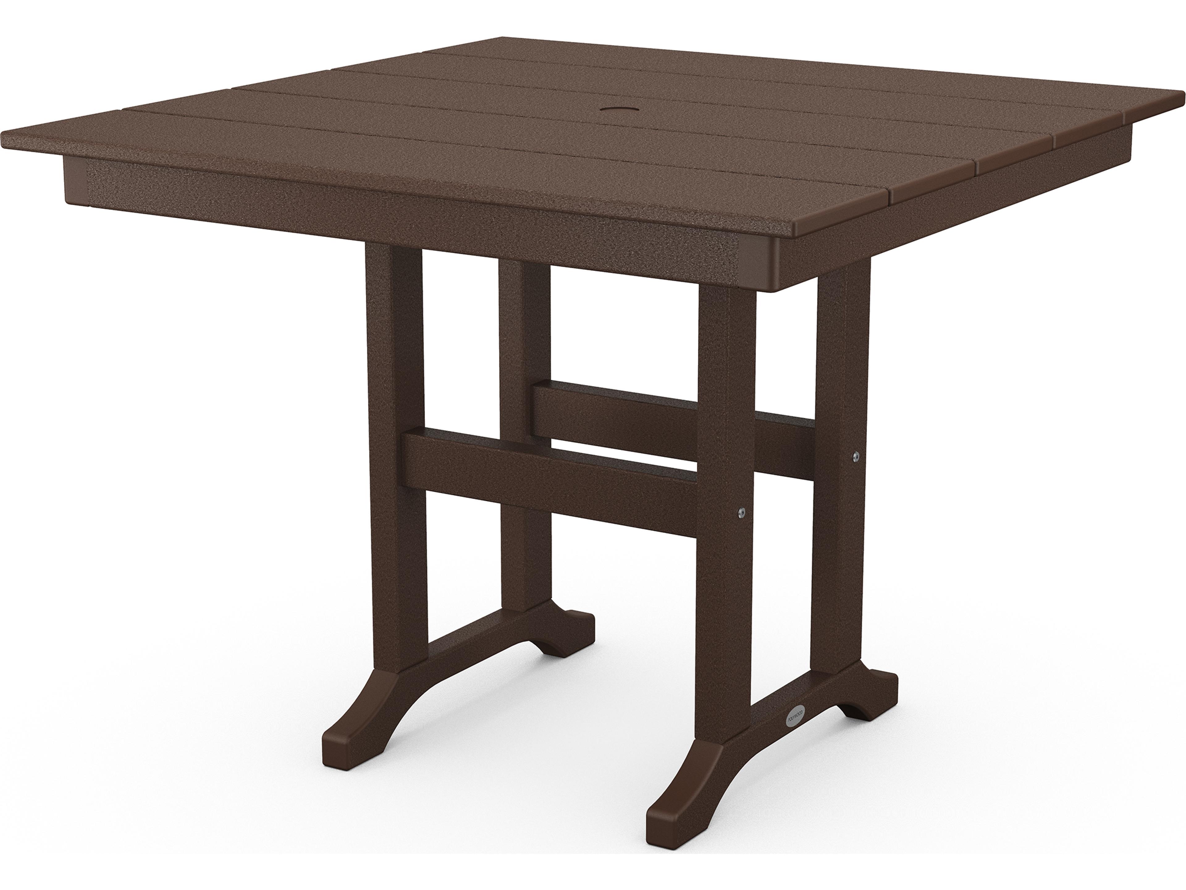 POLYWOOD® Farmhouse Recycled Plastic Square Outdoor Dining Table with Umbrella Hole