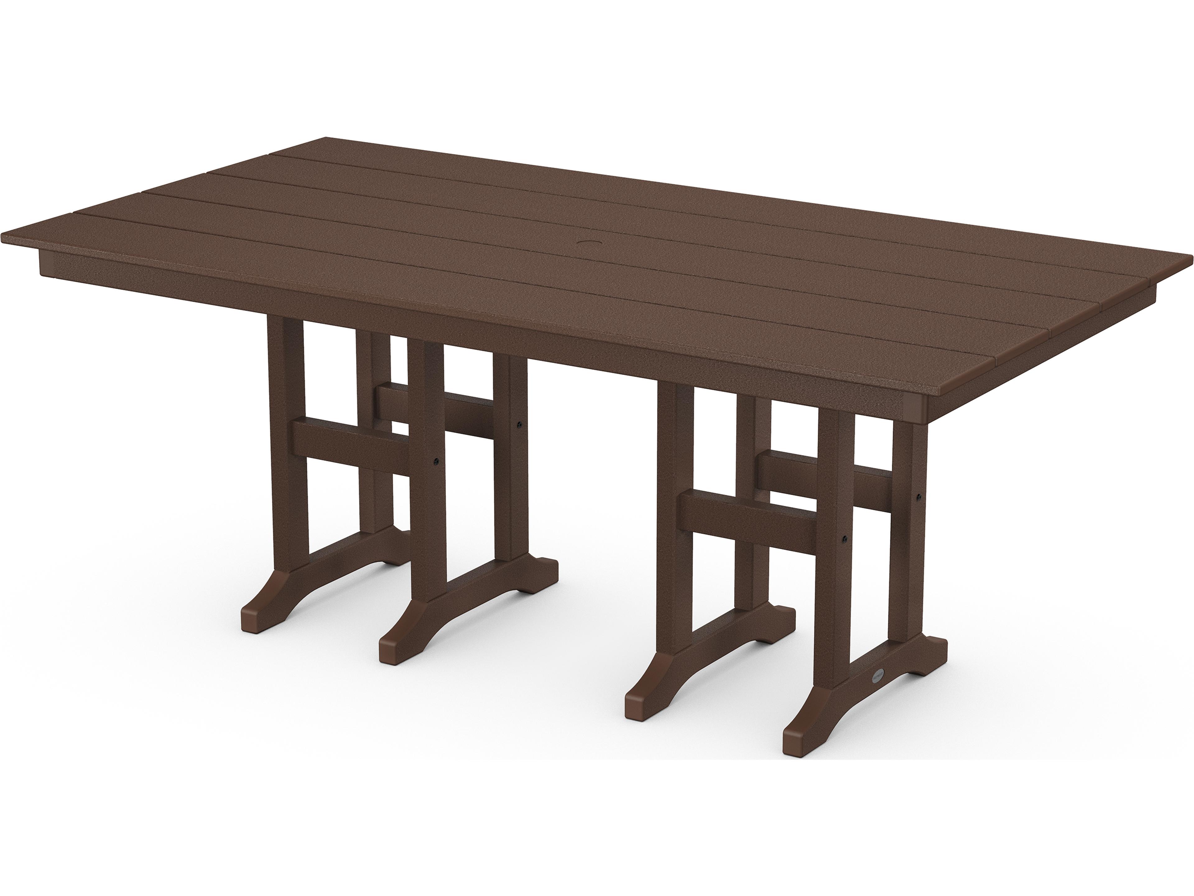 POLYWOOD® Farmhouse Recycled Plastic Rectangular Outdoor Patio Dining Table with Umbrella Hole