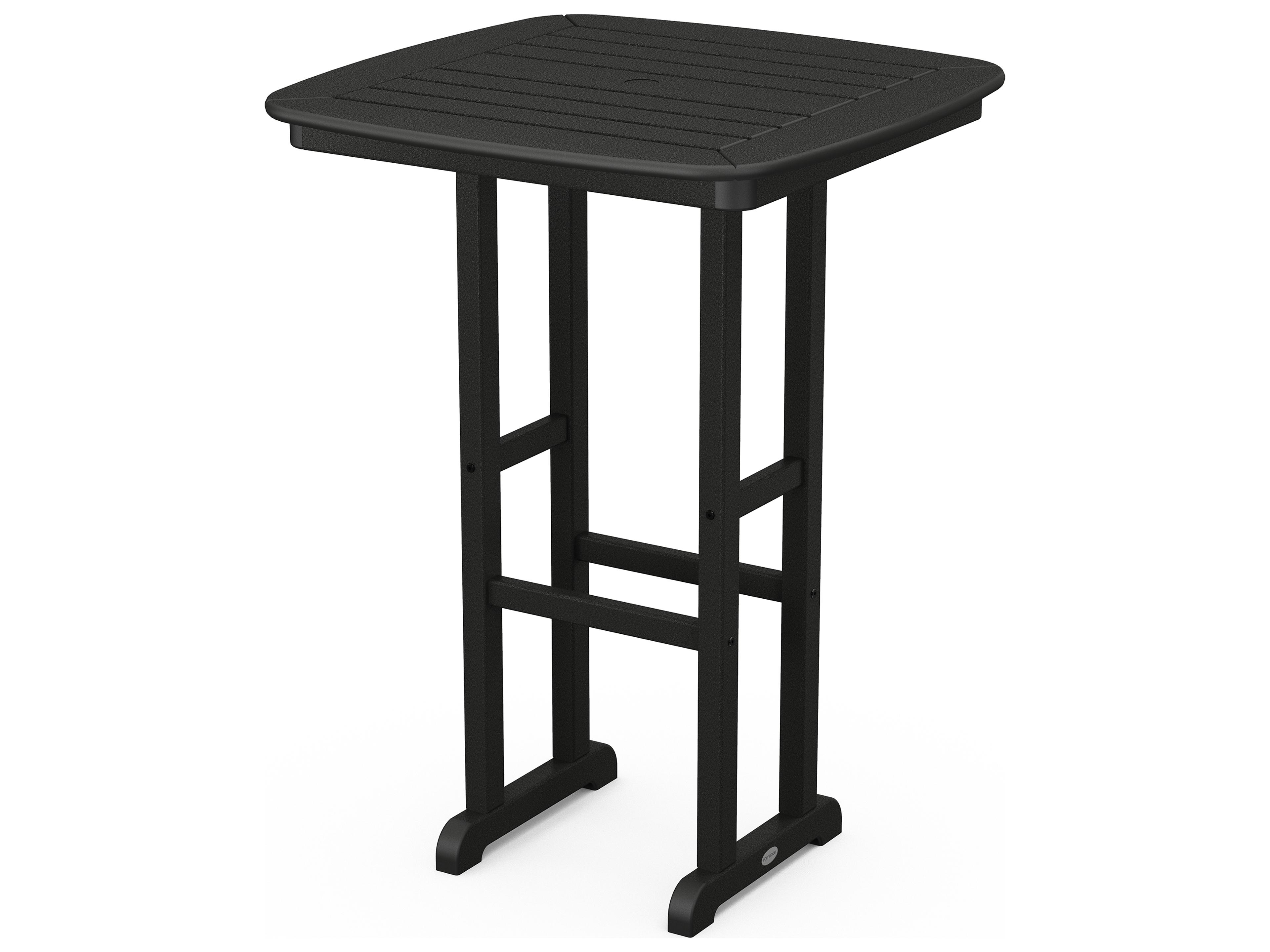 POLYWOOD® Nautical Recycled Plastic Square Outdoor Patio Bar Height Table with Umbrella Hole