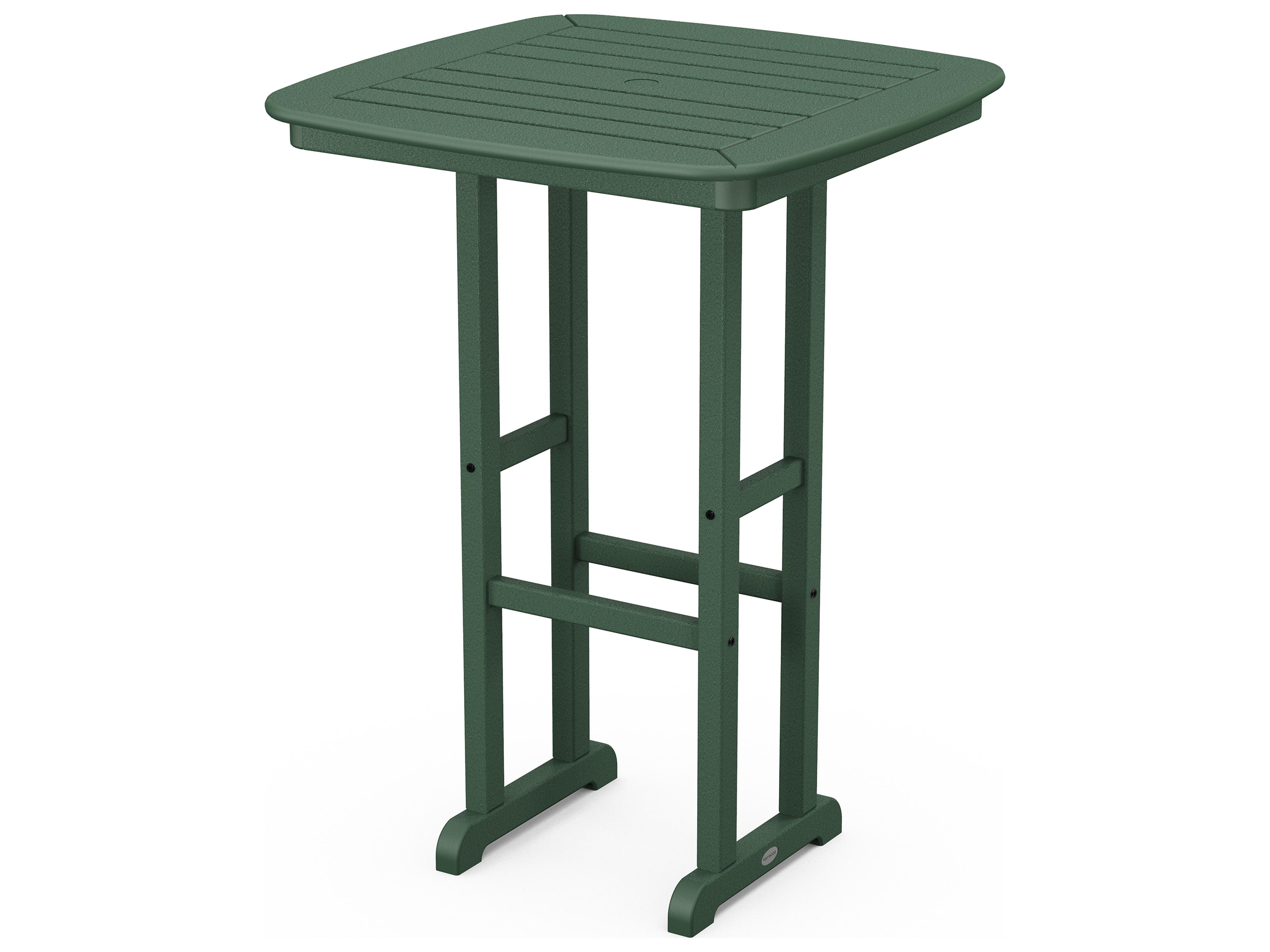 POLYWOOD® Nautical Recycled Plastic Square Outdoor Patio Bar Height Table with Umbrella Hole