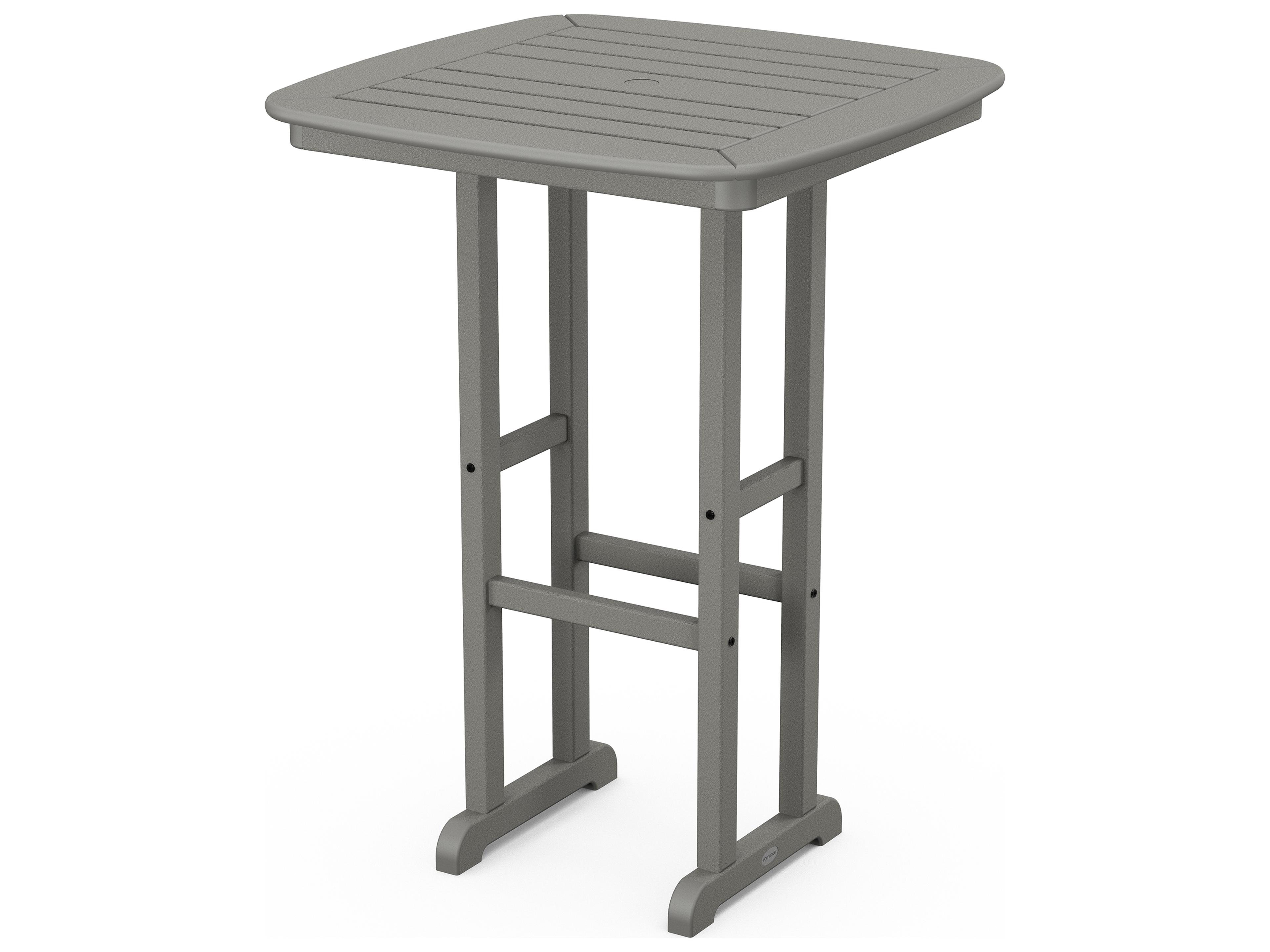 POLYWOOD® Nautical Recycled Plastic Square Outdoor Patio Bar Height Table with Umbrella Hole