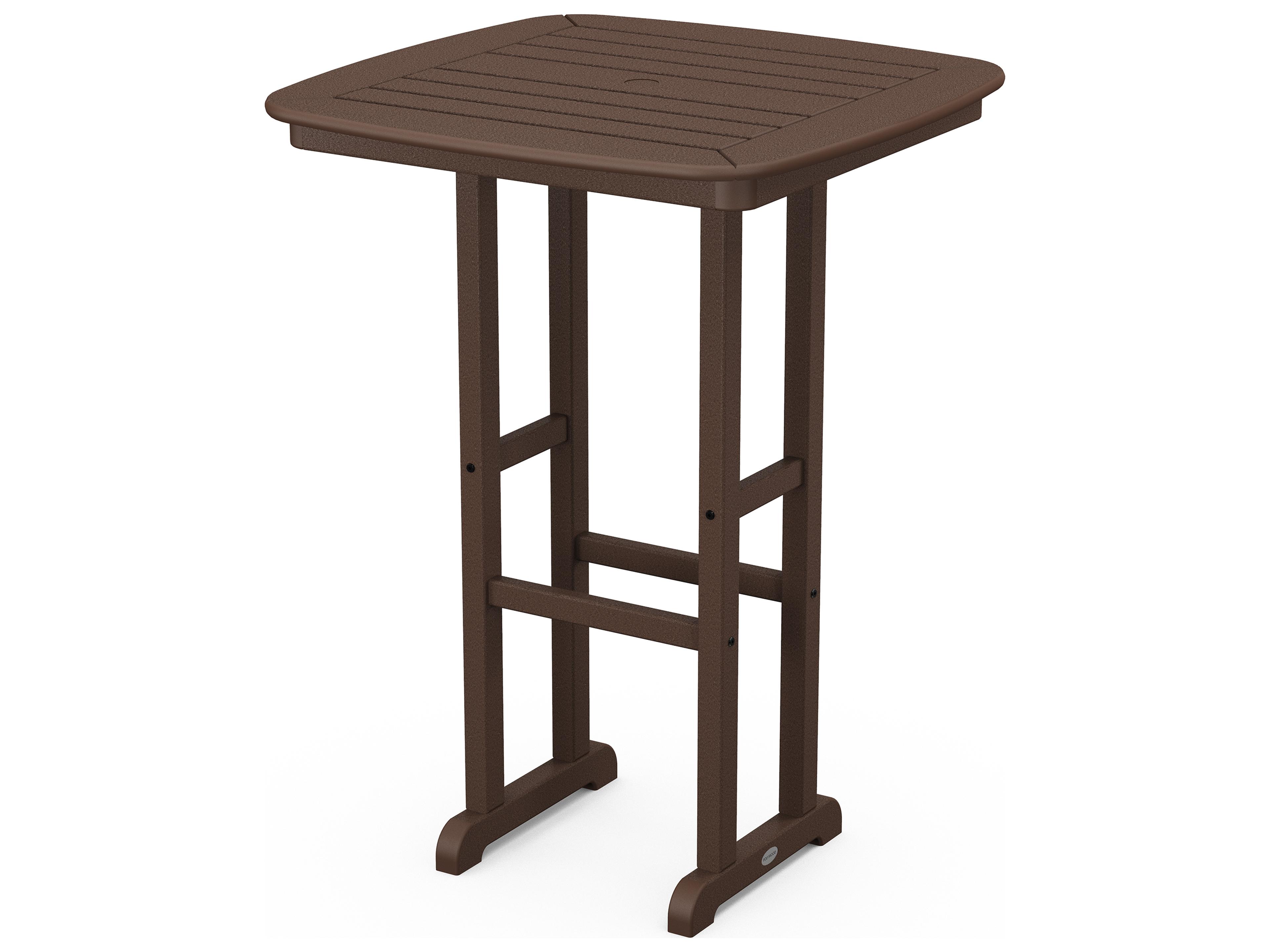 POLYWOOD® Nautical Recycled Plastic Square Outdoor Patio Bar Height Table with Umbrella Hole