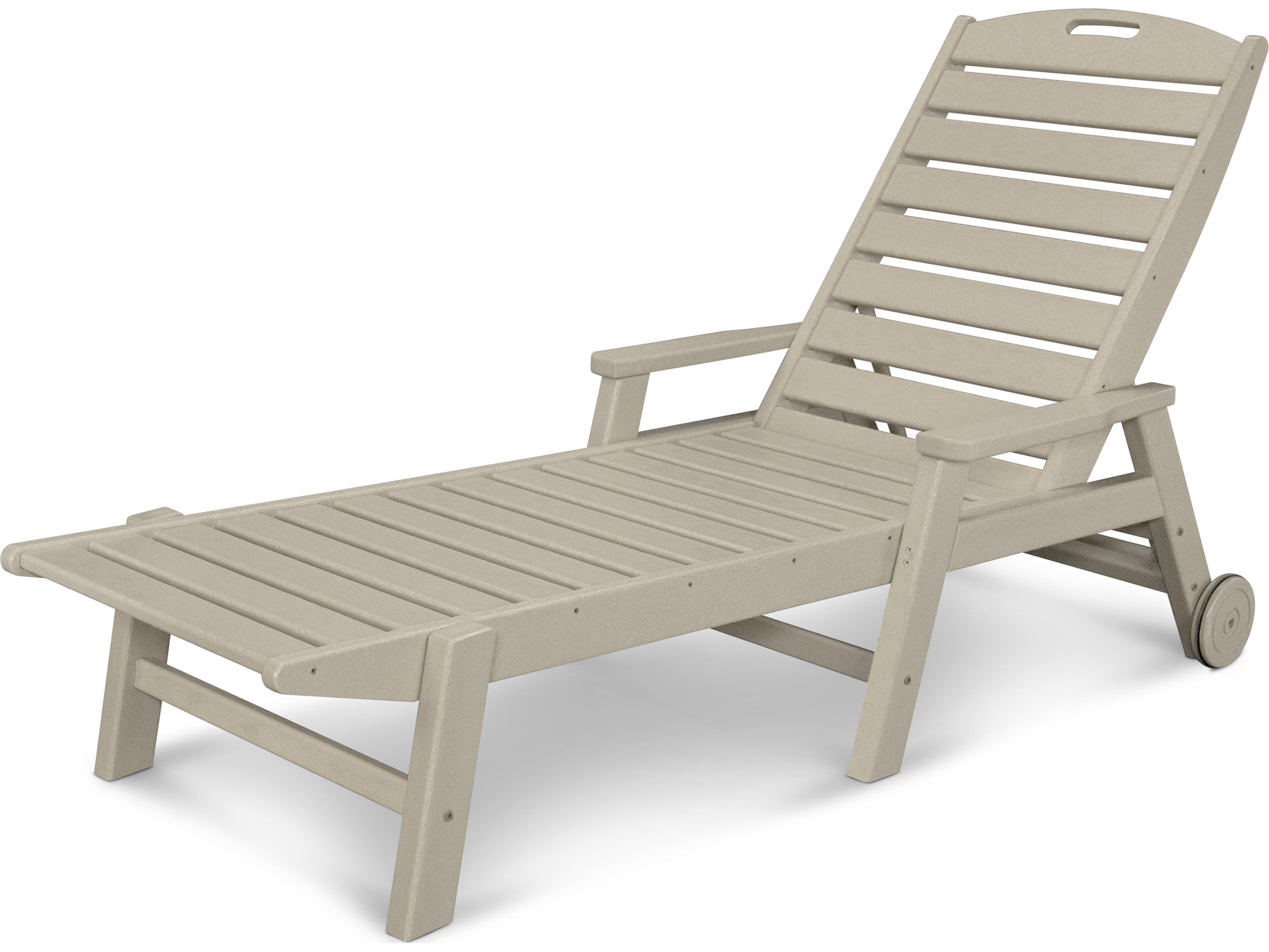 POLYWOOD® Nautical Recycled Plastic Stackable Outdoor Patio Chaise Lounge with Wheels