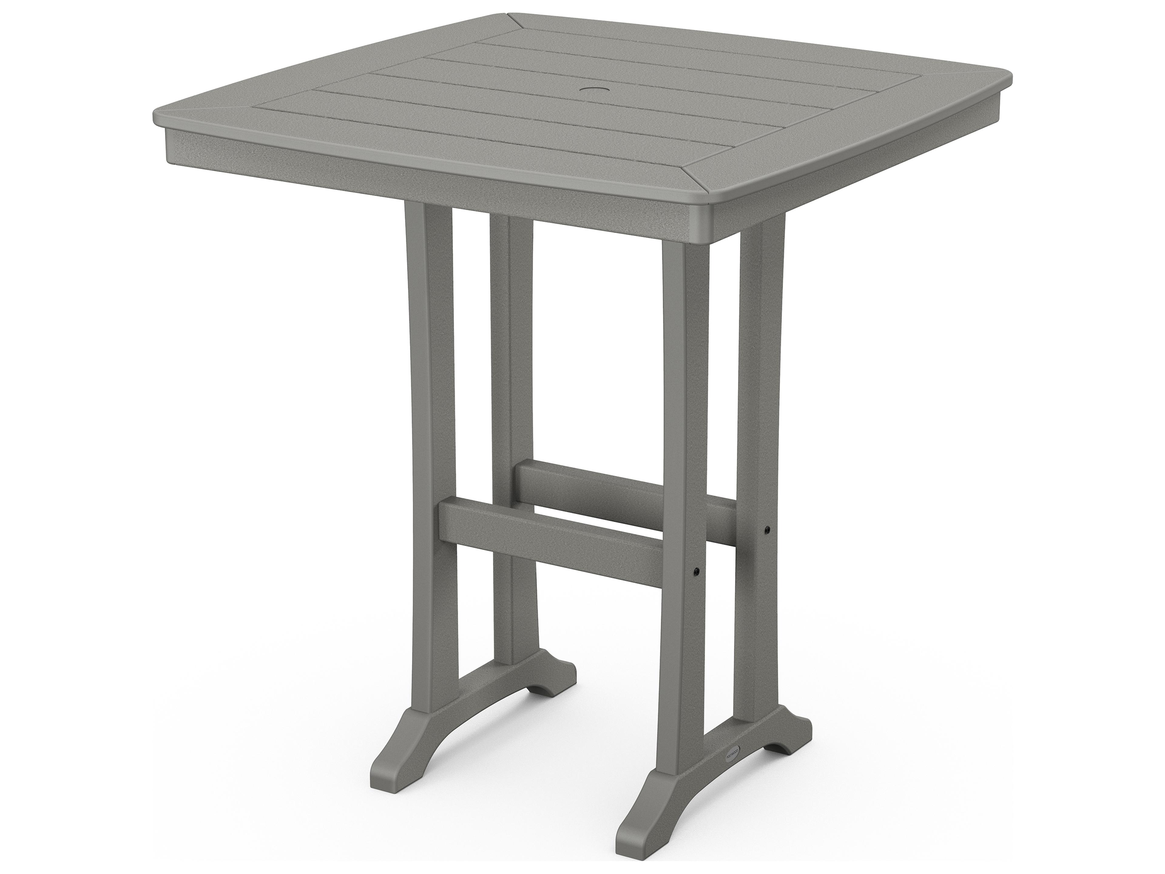 POLYWOOD® Nautical Farmhouse Recycled Trestle Square Patio Bar Table