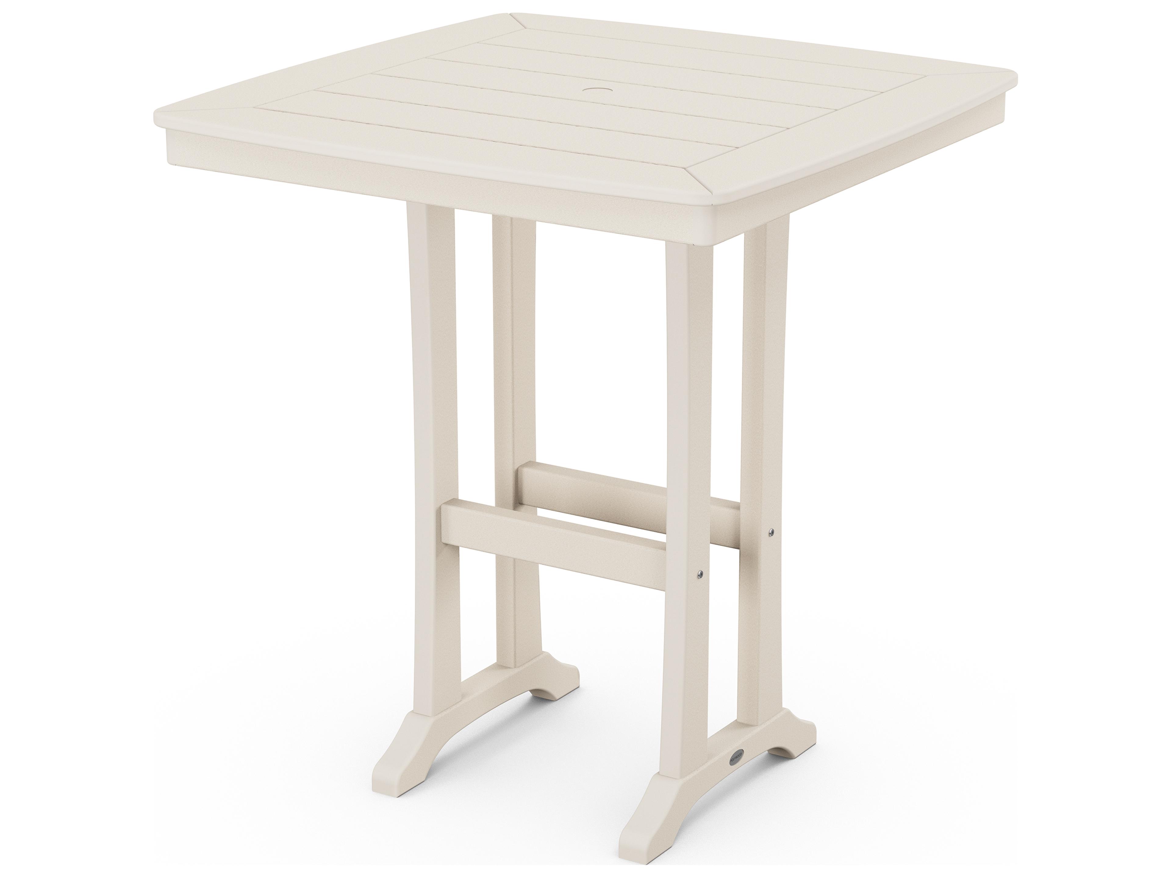 POLYWOOD® Nautical Farmhouse Recycled Trestle Square Patio Bar Table