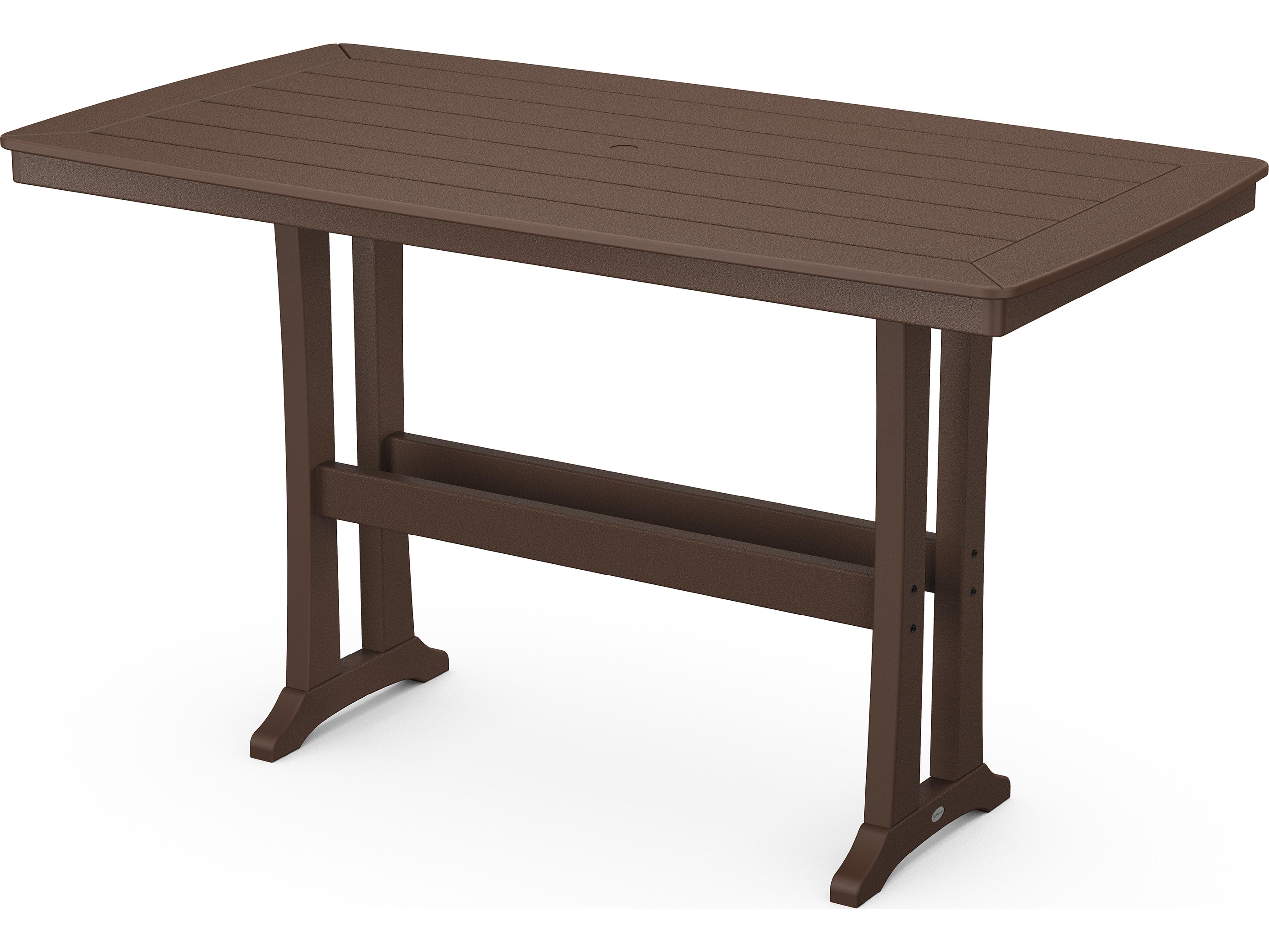 POLYWOOD® Nautical Farmhouse Recycled Plastic Rectangular Trestle Outdoor Patio Bar Table