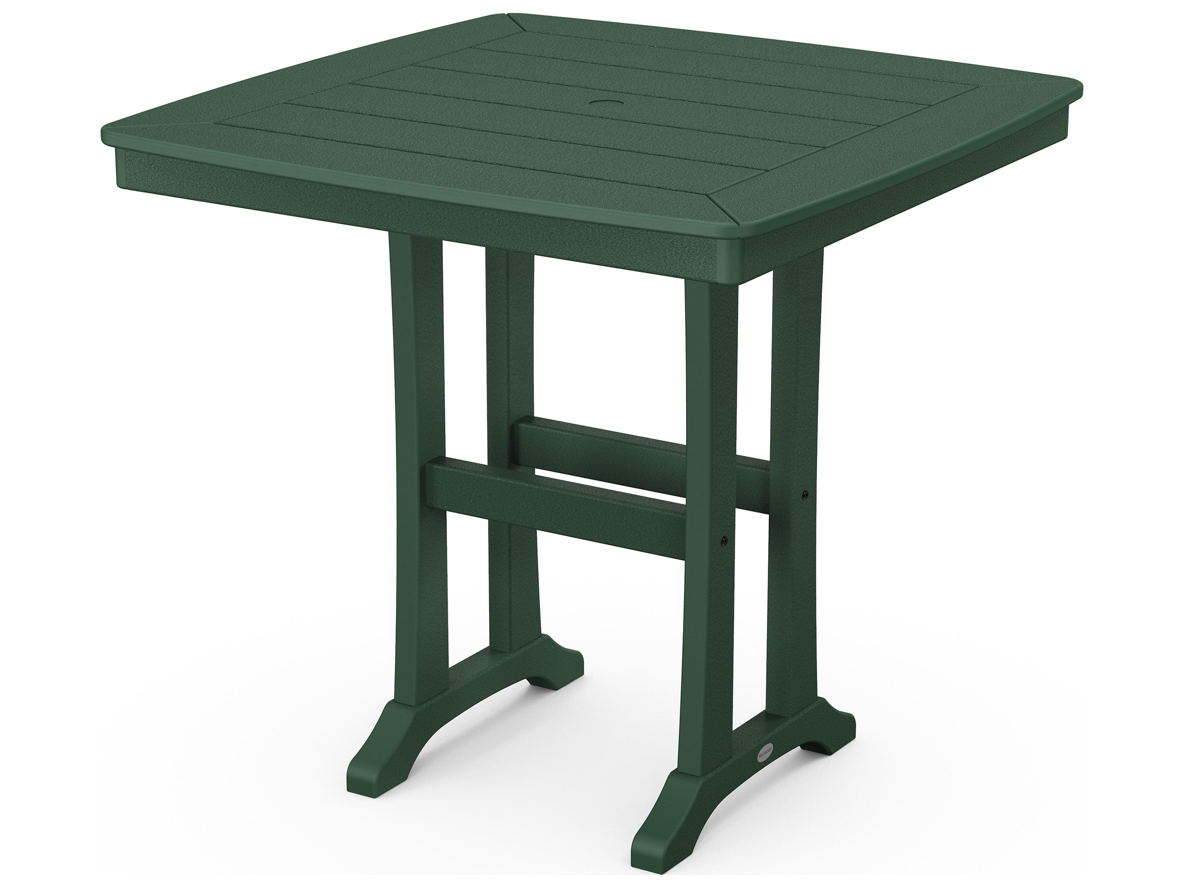 POLYWOOD® Nautical Recycled Plastic Trestle Square Outdoor Patio Counter Table with Umbrella Hole