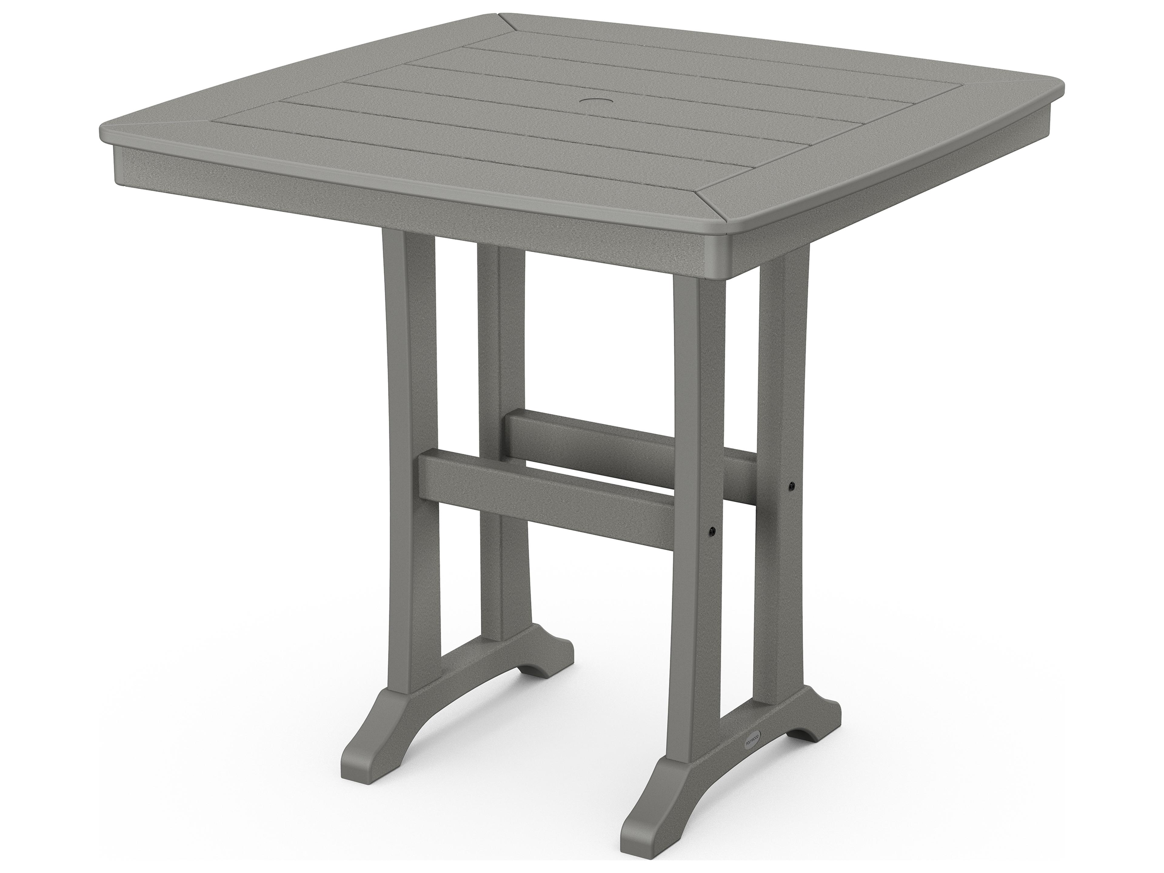 POLYWOOD® Nautical Recycled Plastic Trestle Square Outdoor Patio Counter Table with Umbrella Hole