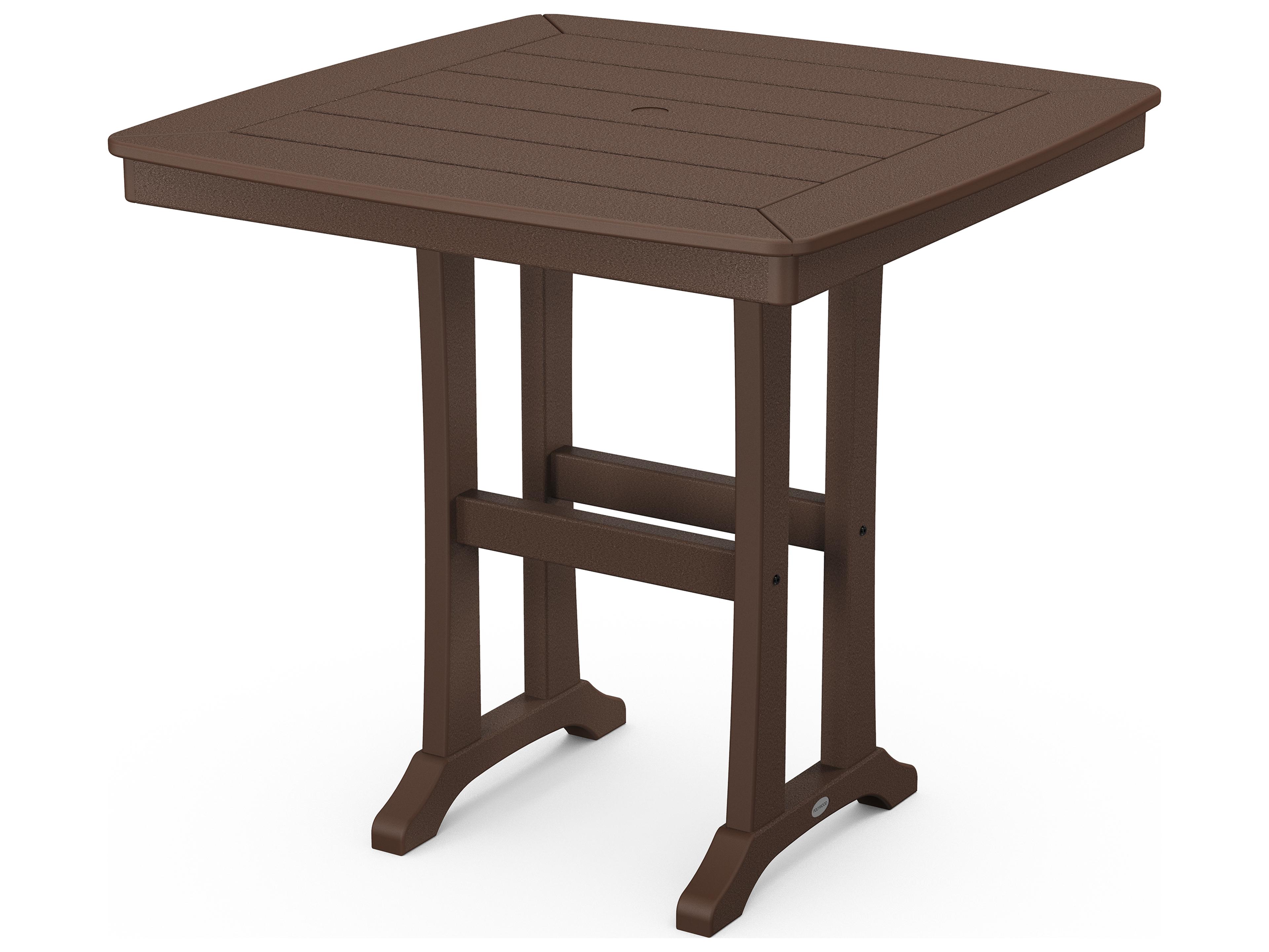POLYWOOD® Nautical Recycled Plastic Trestle Square Outdoor Patio Counter Table with Umbrella Hole