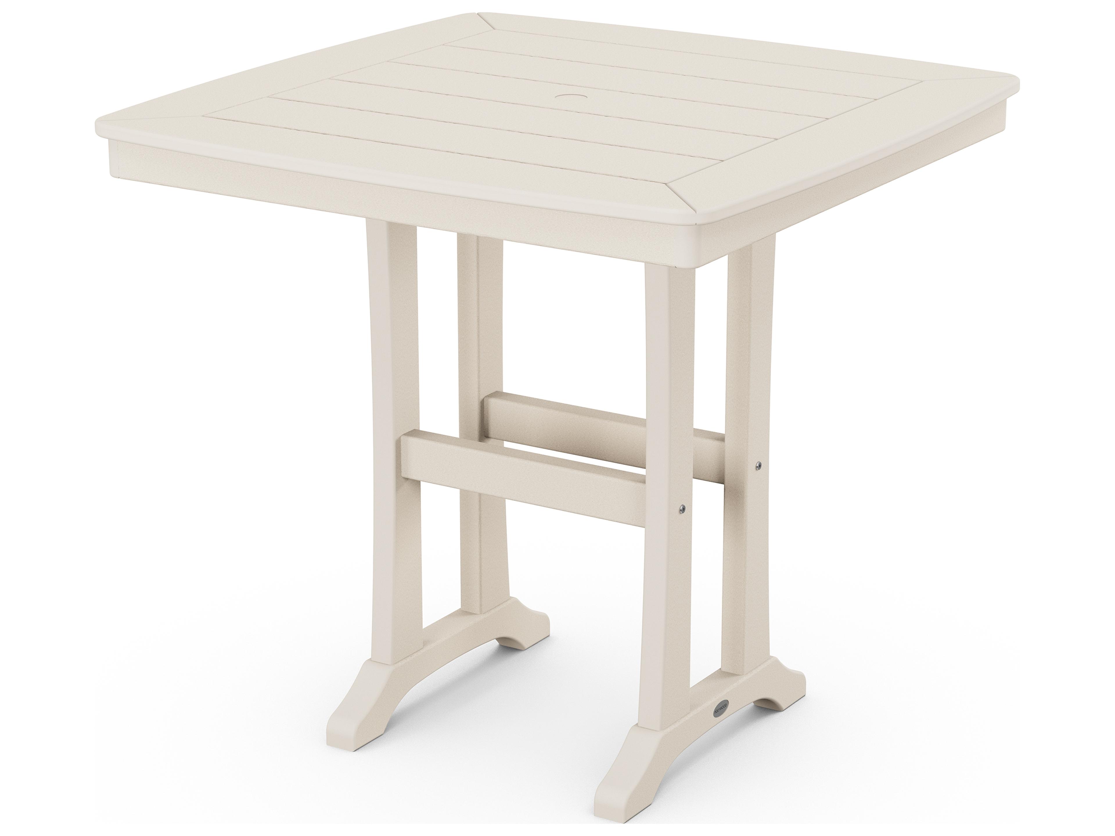 POLYWOOD® Nautical Recycled Plastic Trestle Square Outdoor Patio Counter Table with Umbrella Hole