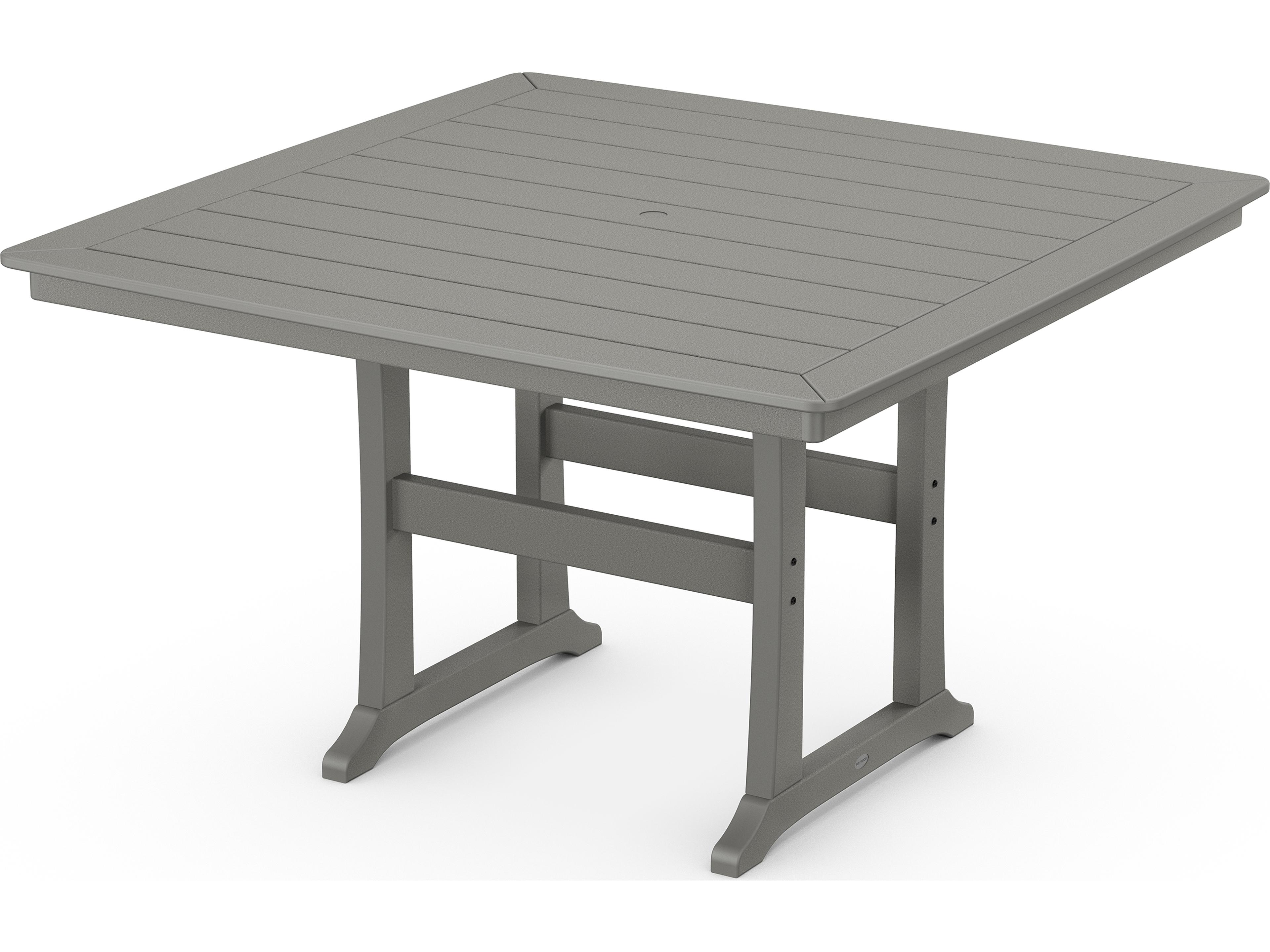 POLYWOOD® Farmhouse Recycled Plastic Trestle Square Patio Counter Table with Umbrella Hole