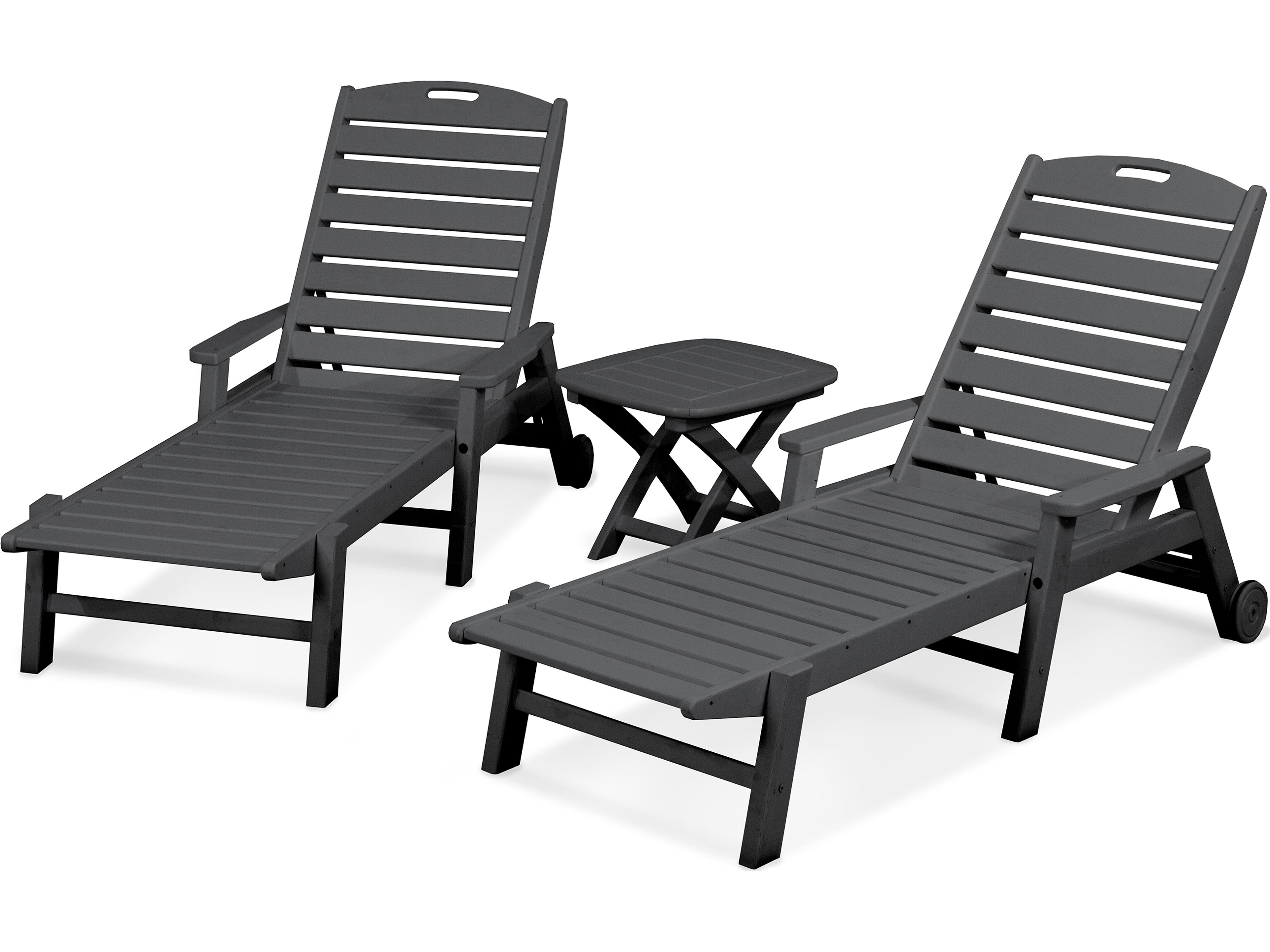POLYWOOD® Nautical Recycled Plastic 3-Piece Chaise Outdoor Patio Lounge Set