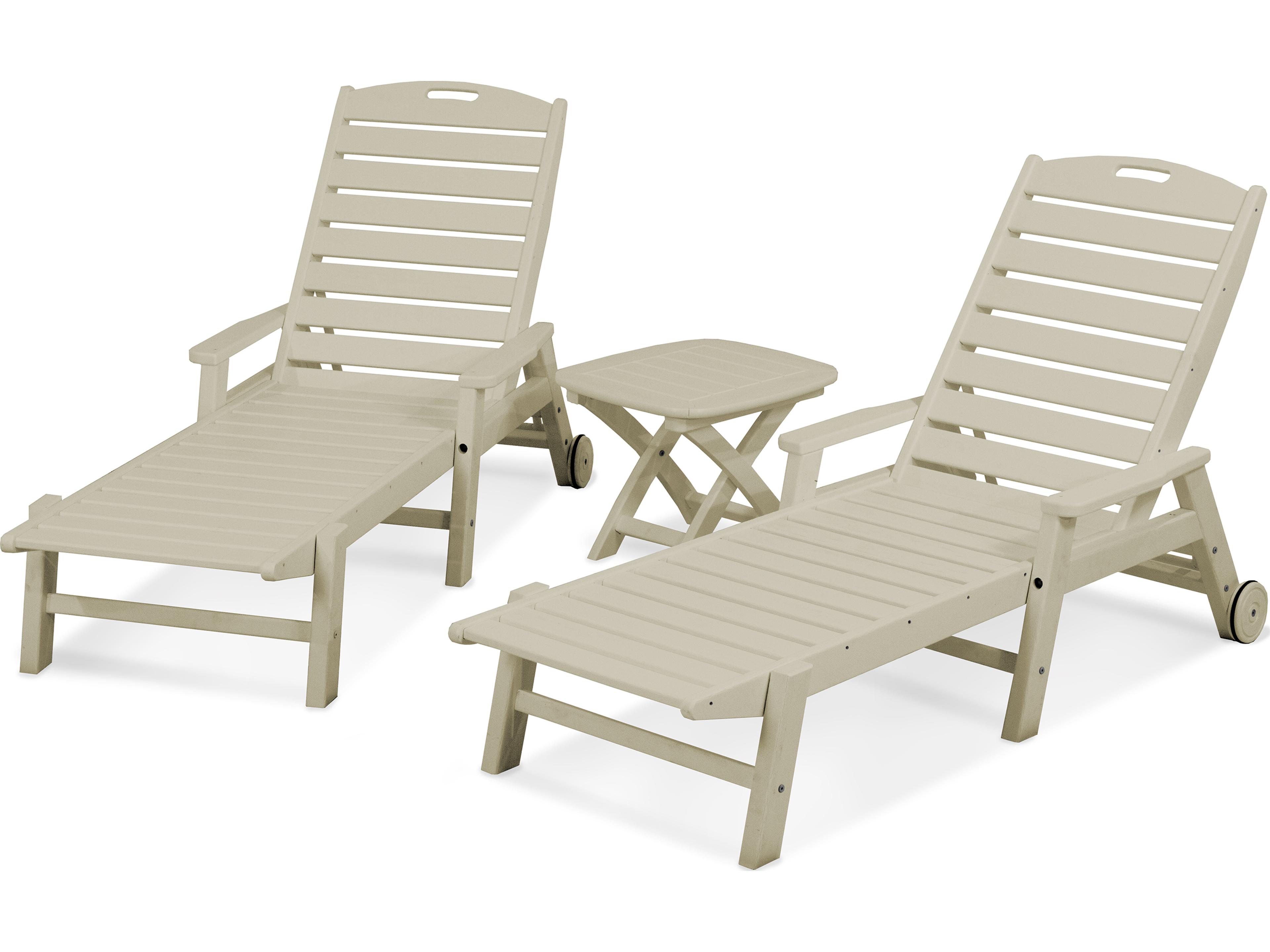 POLYWOOD® Nautical Recycled Plastic 3-Piece Chaise Outdoor Patio Lounge Set