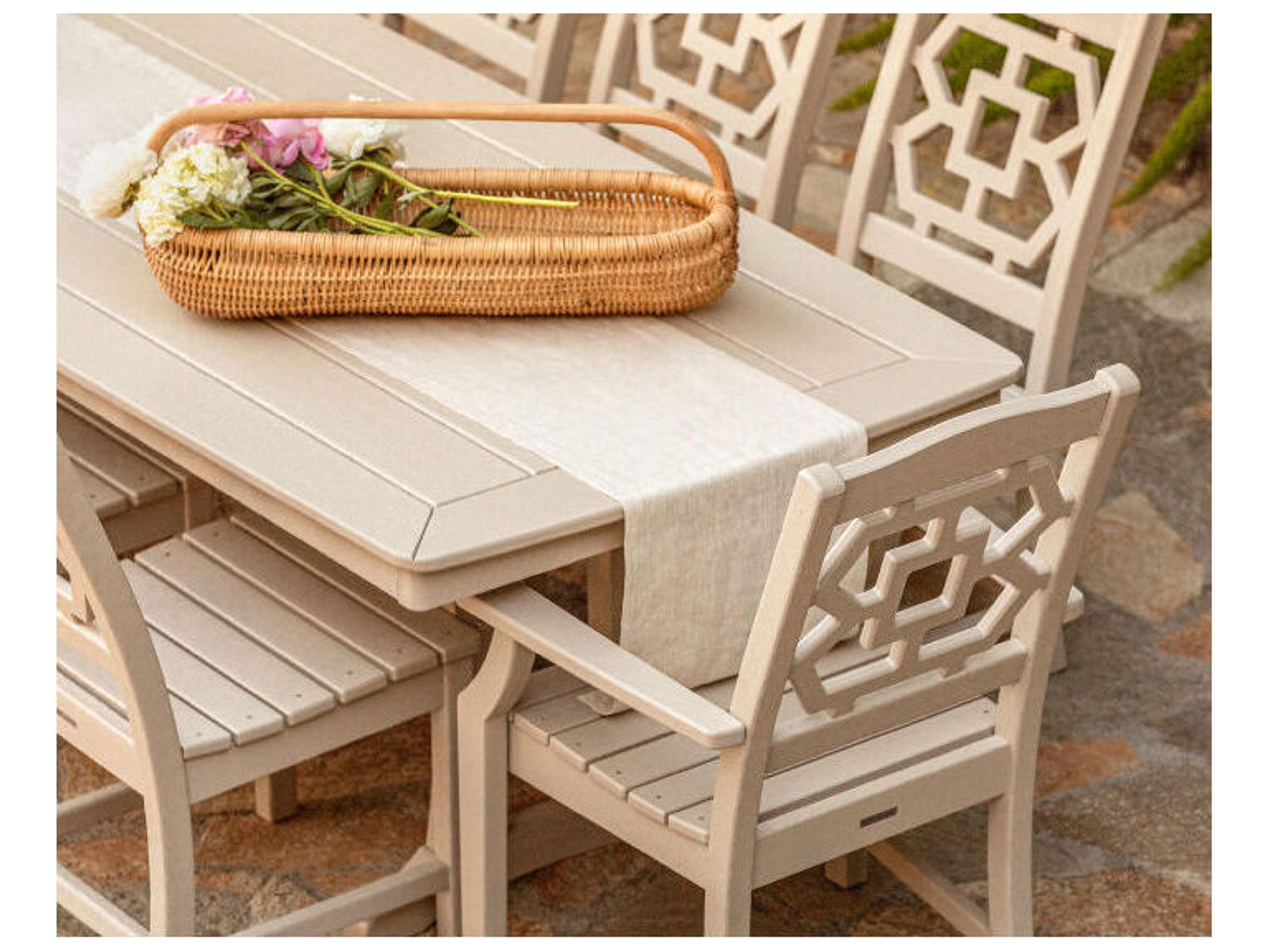 POLYWOOD® Martha Stewart Chinoiserie 9-Piece Outdoor Patio Dining Set with Trestle Legs