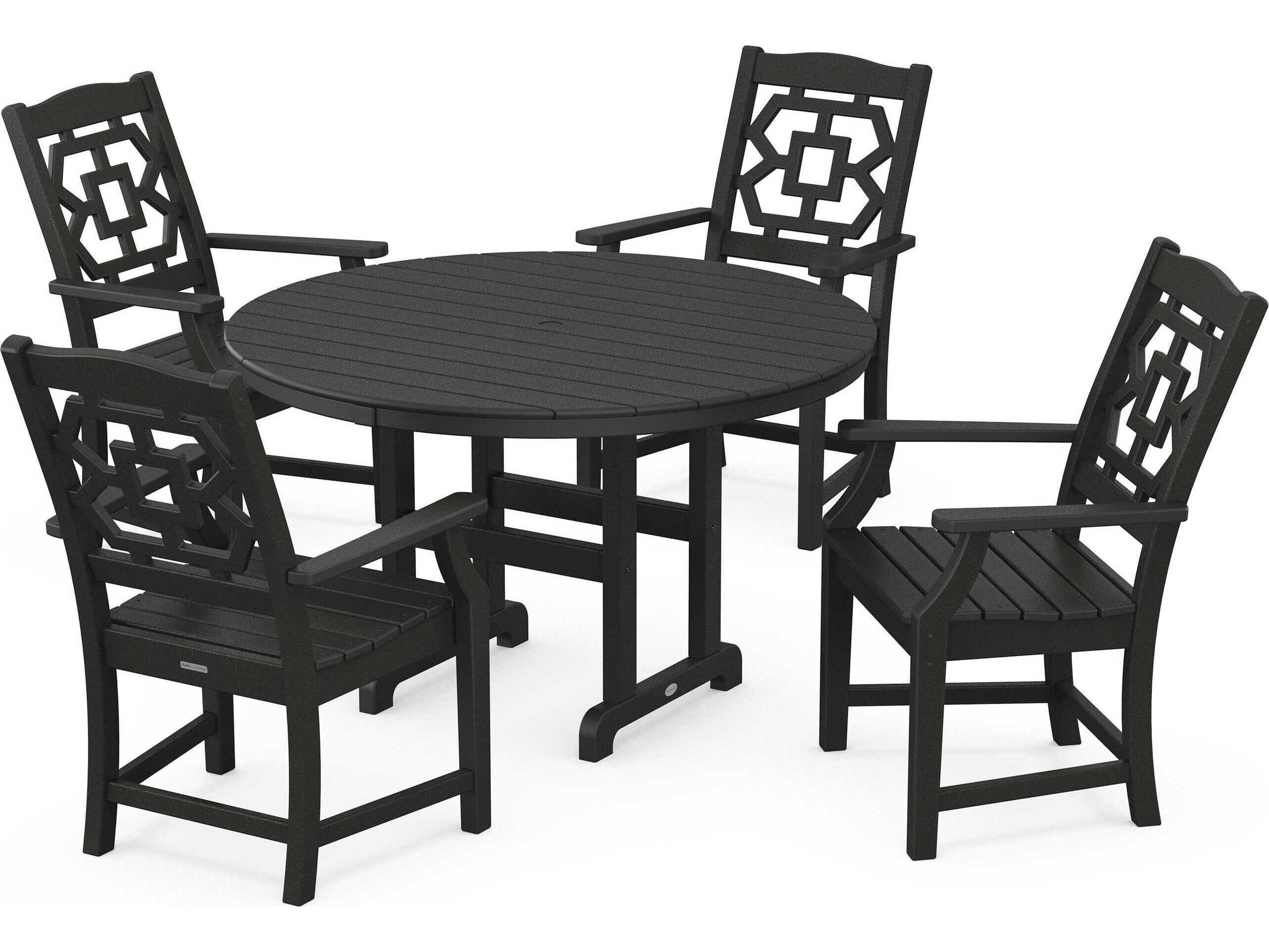 POLYWOOD® Martha Stewart Chinoiserie 5-Piece Round Farmhouse Patio Dining Set