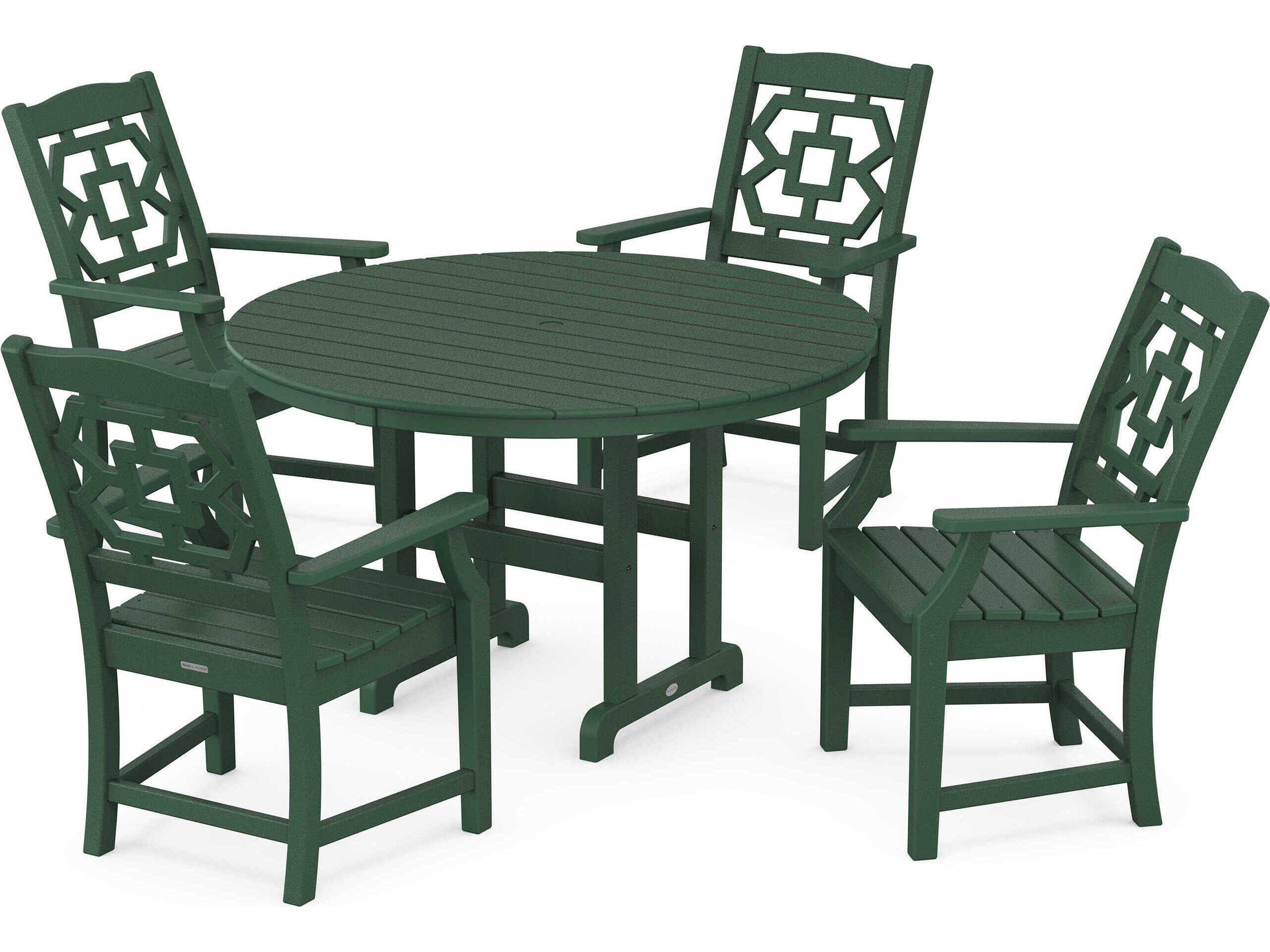 POLYWOOD® Martha Stewart Chinoiserie 5-Piece Round Farmhouse Patio Dining Set
