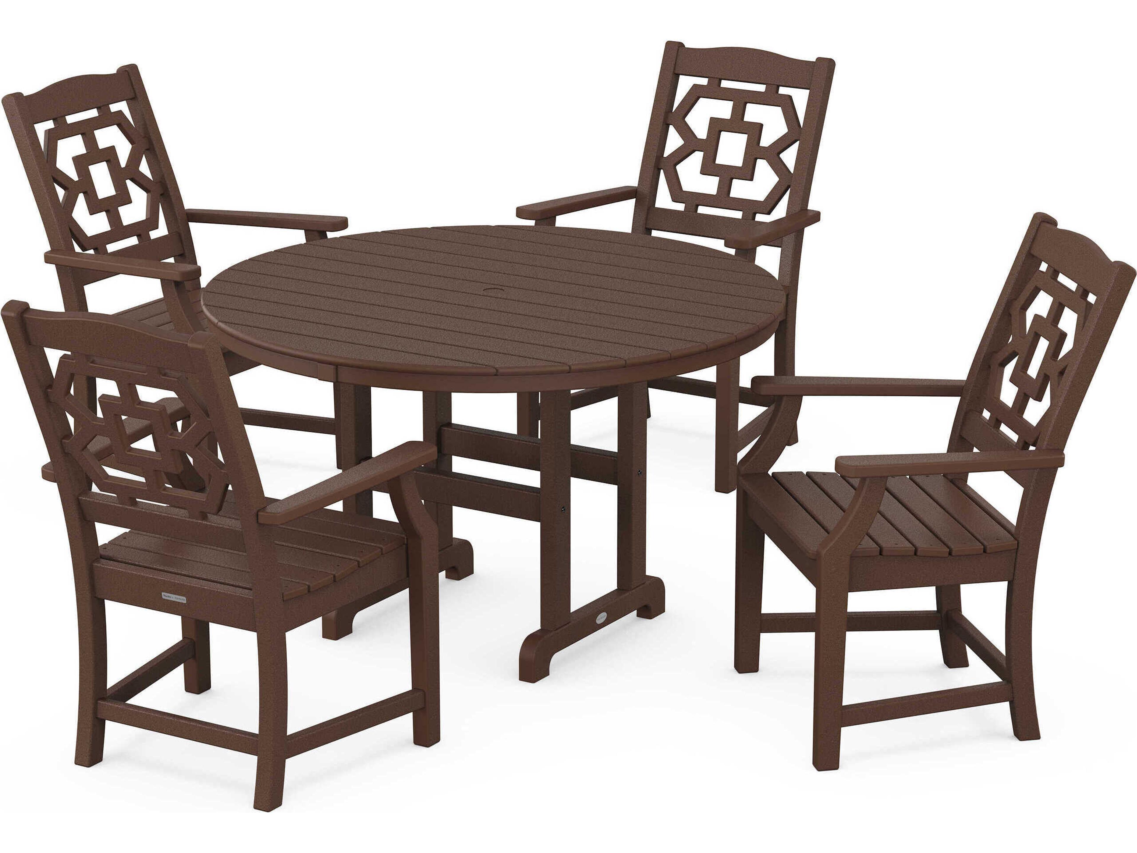 POLYWOOD® Martha Stewart Chinoiserie 5-Piece Round Farmhouse Patio Dining Set
