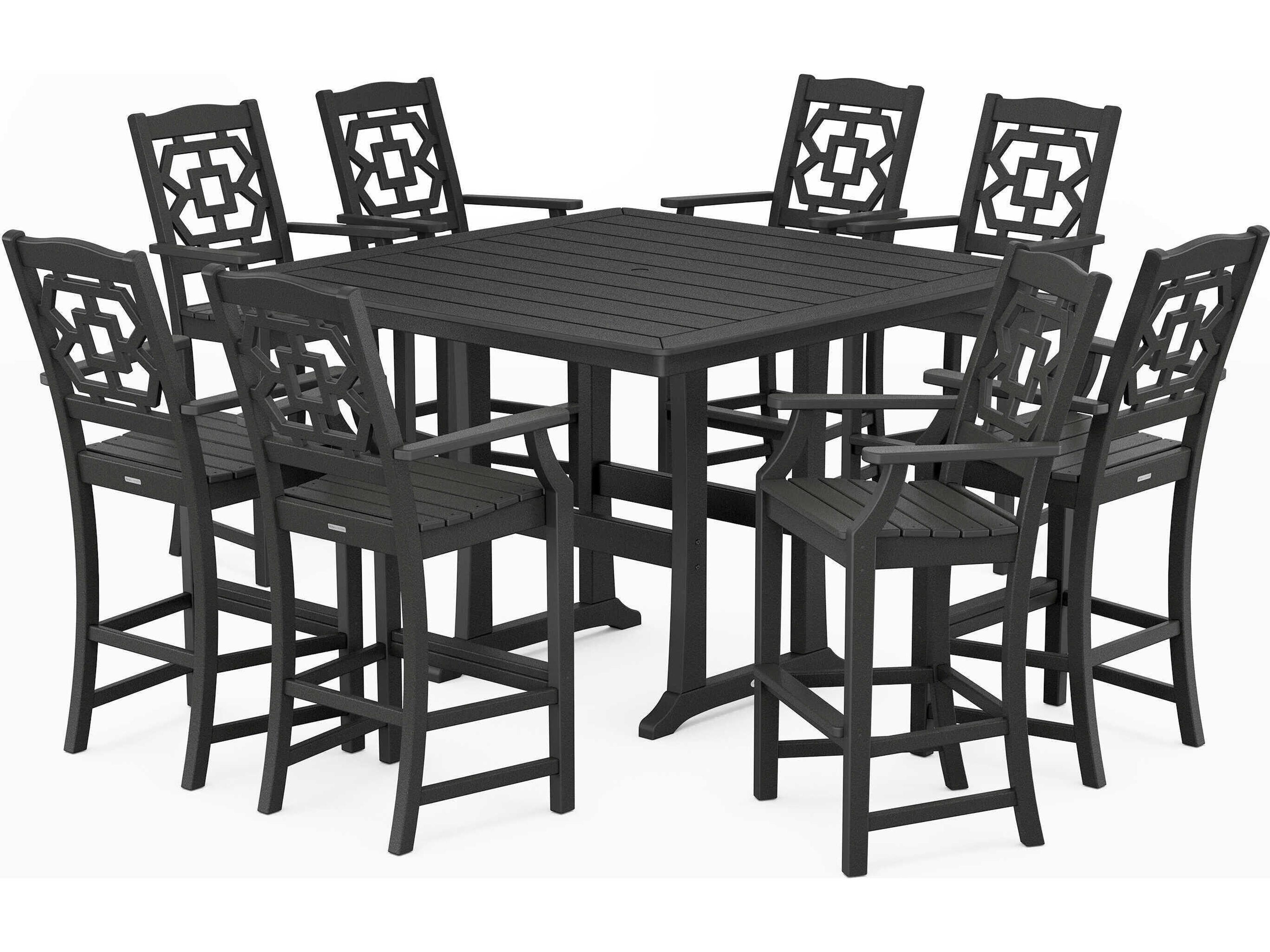 POLYWOOD® Martha Stewart Chinoiserie 9-Piece Square Bar Set with Trestle Legs