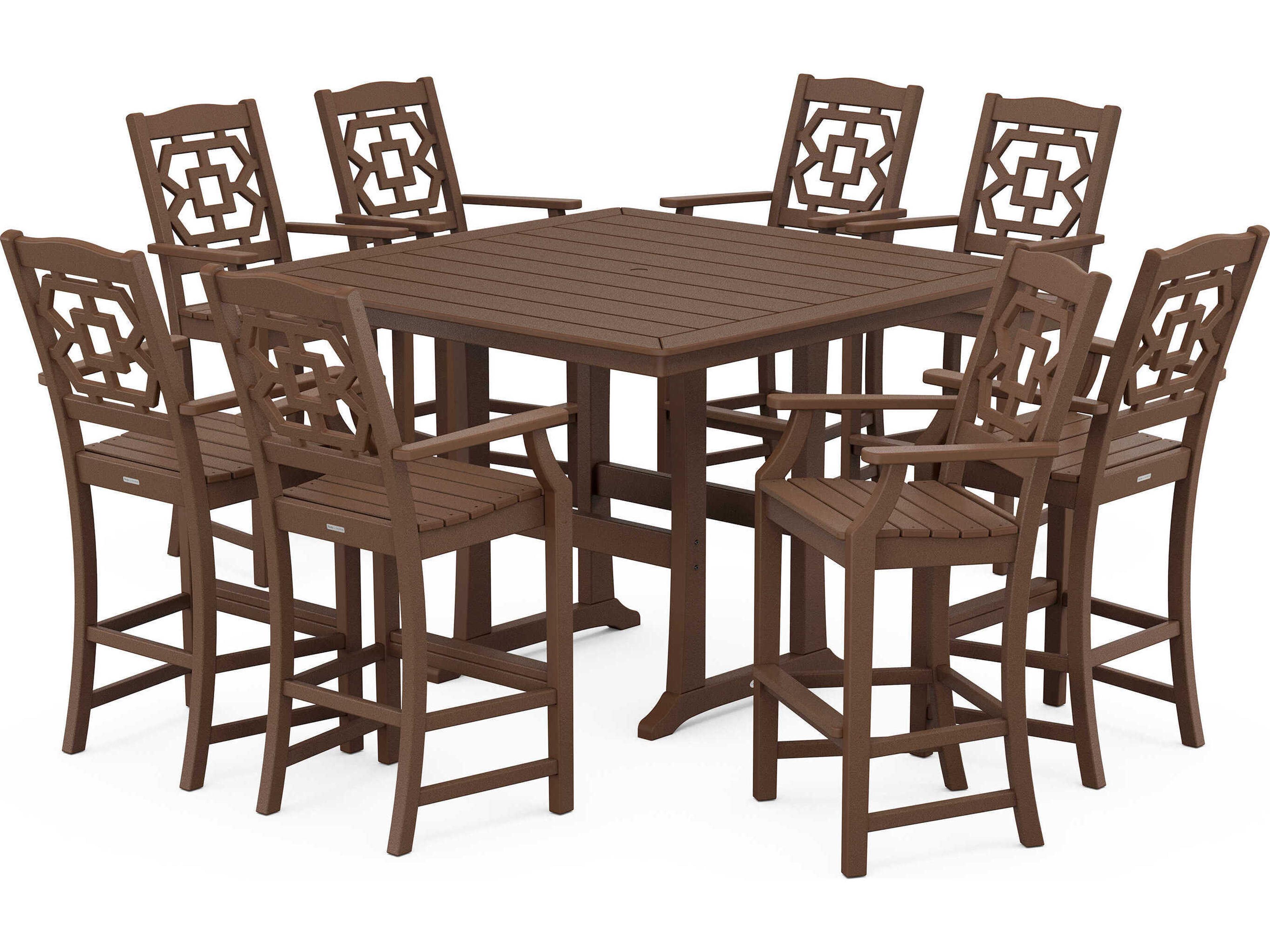 POLYWOOD® Martha Stewart Chinoiserie 9-Piece Square Bar Set with Trestle Legs