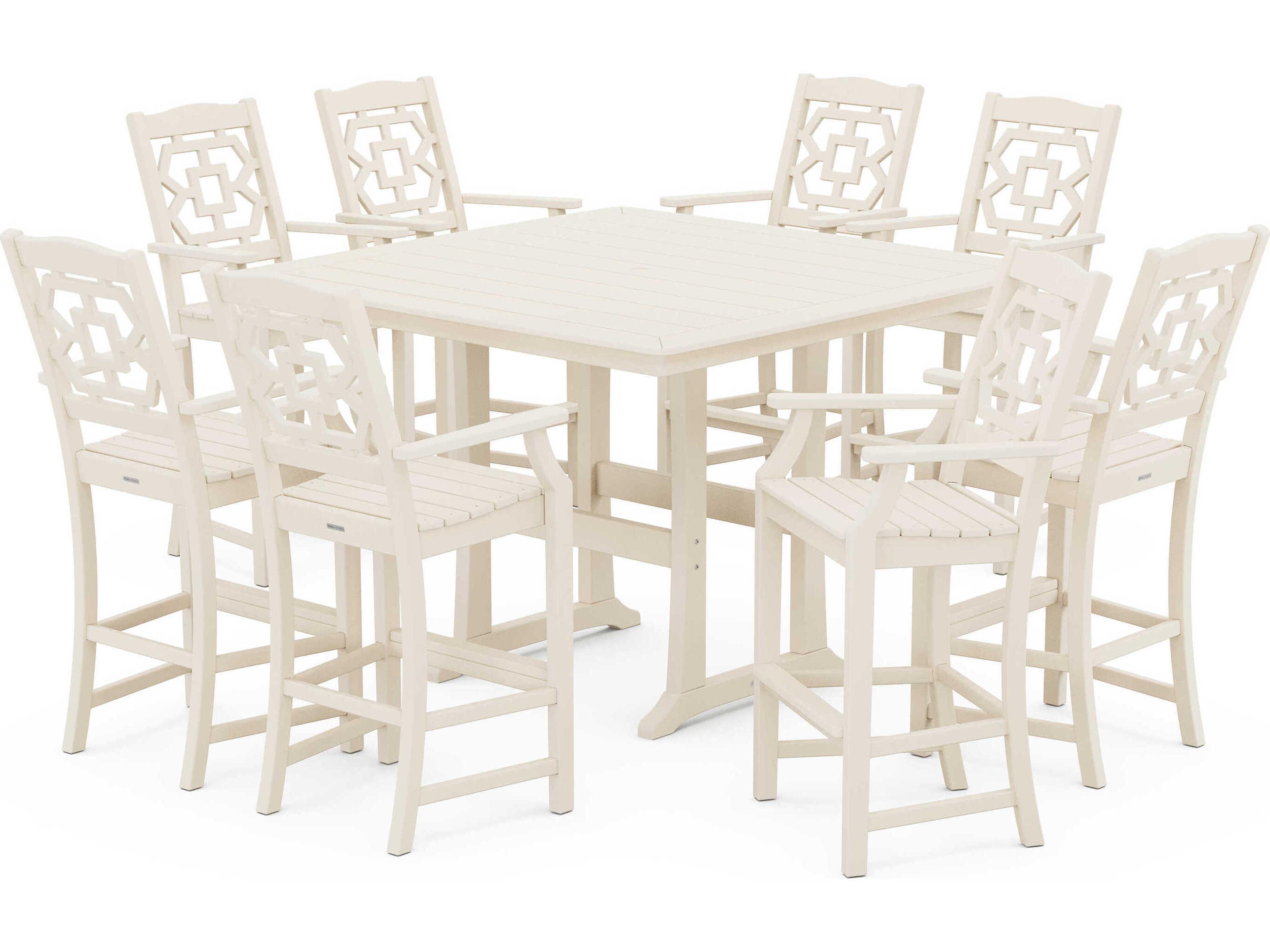 POLYWOOD® Martha Stewart Chinoiserie 9-Piece Square Bar Set with Trestle Legs