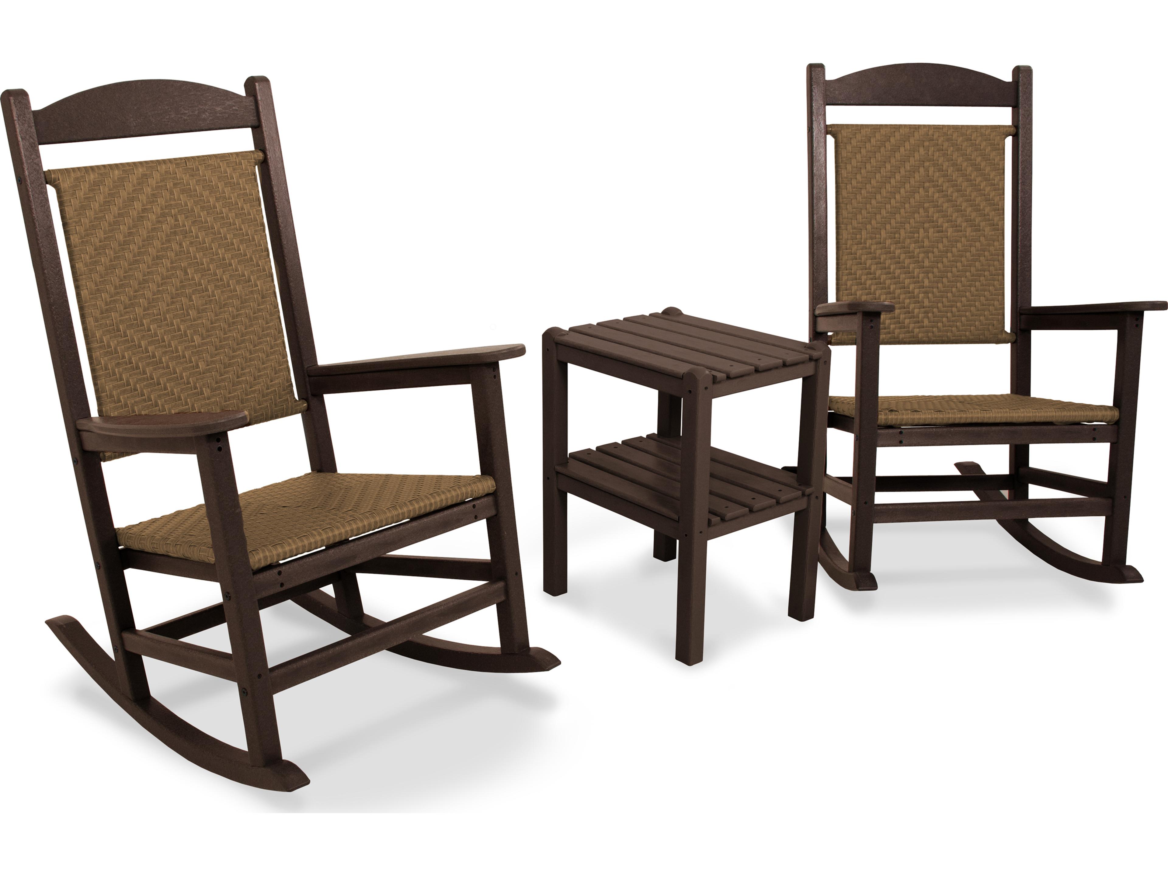 POLYWOOD® Presidential Mahogany Recycled Plastic Rocker 3-Piece Set with Tigerwood Weave