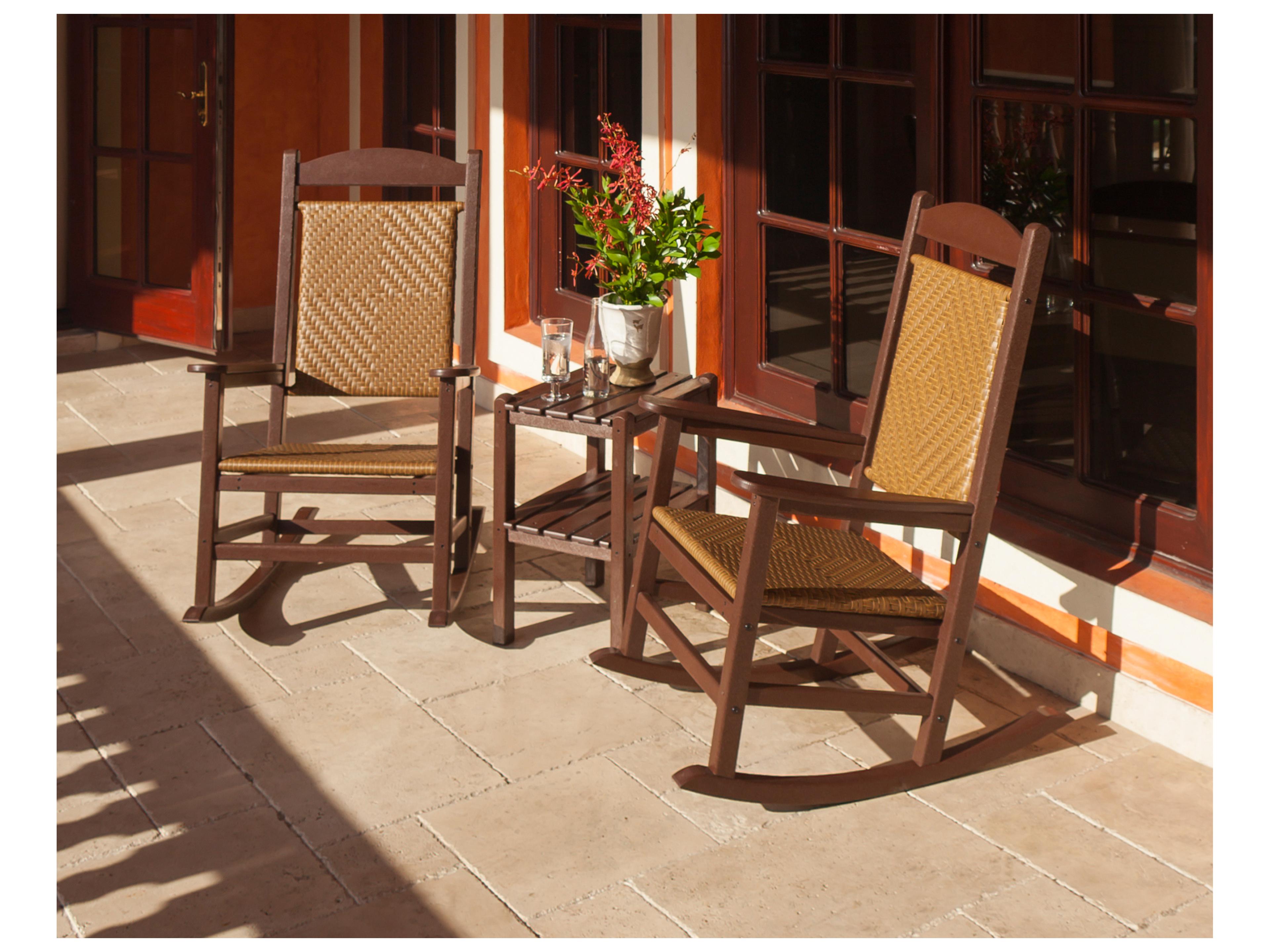 POLYWOOD® Presidential Mahogany Recycled Plastic Rocker 3-Piece Set with Tigerwood Weave