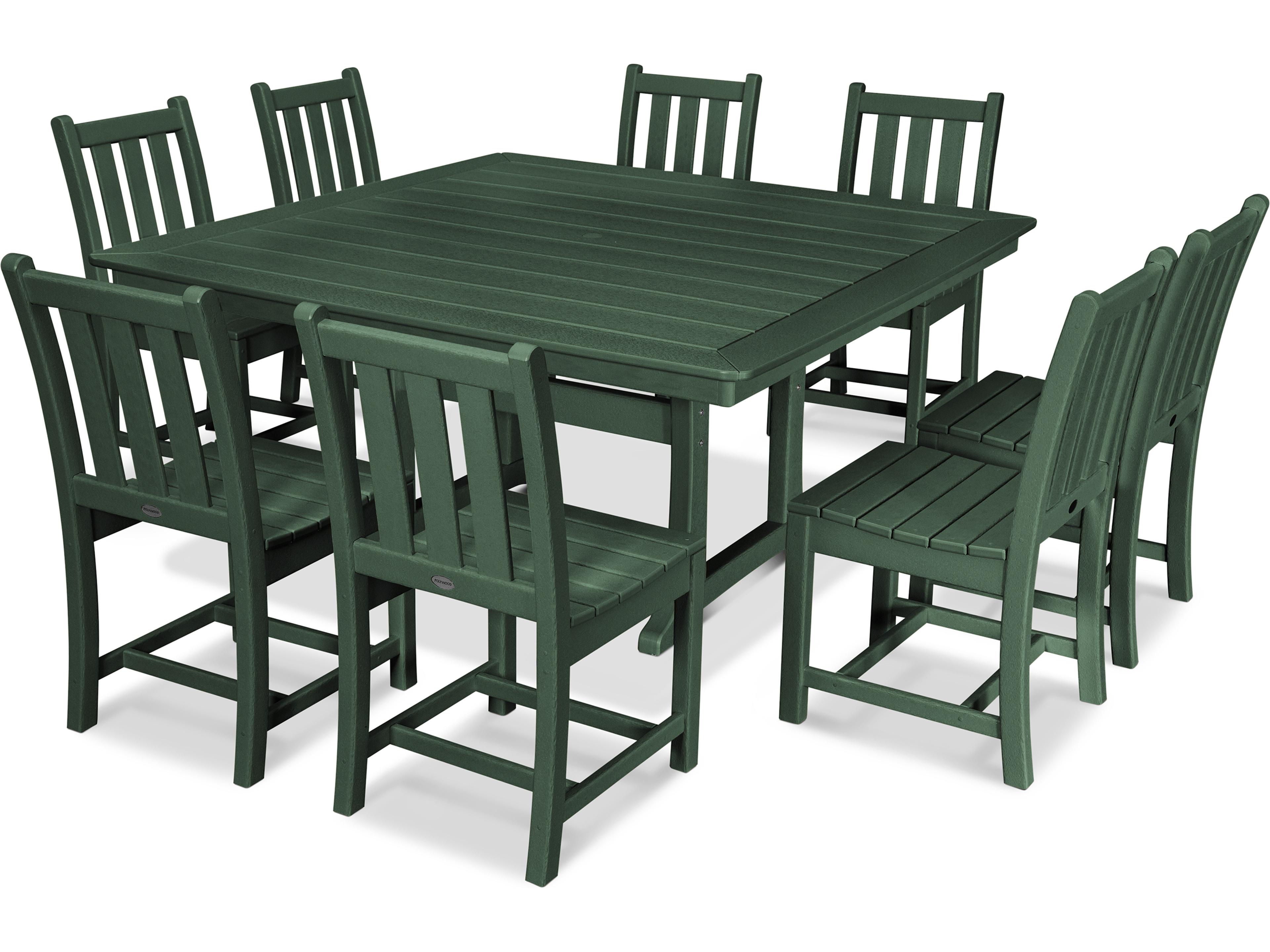 POLYWOOD® Nautical Recycled Plastic 9 Piece Trestle Outdoor Dining Set