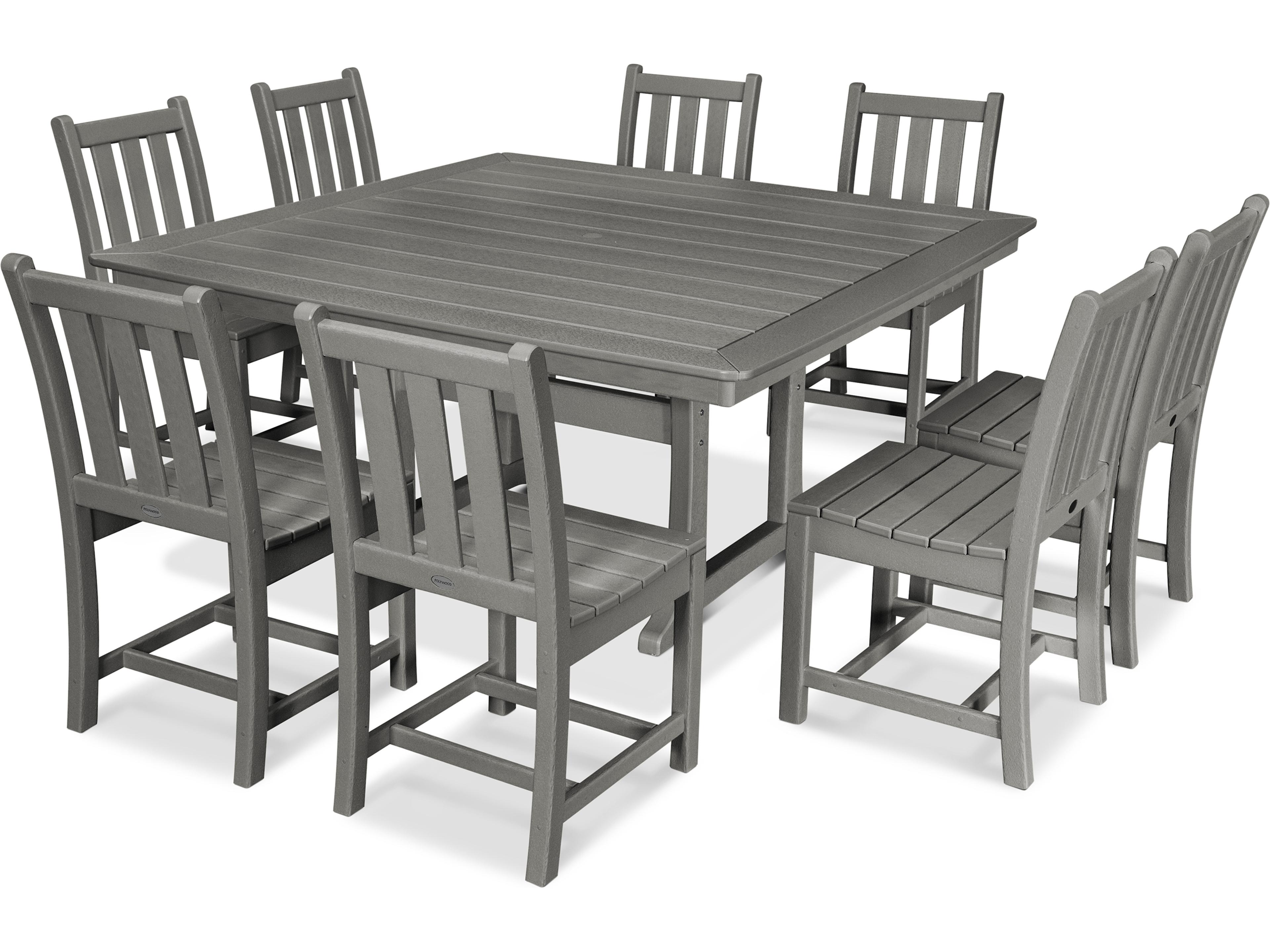 POLYWOOD® Nautical Recycled Plastic 9 Piece Trestle Outdoor Dining Set