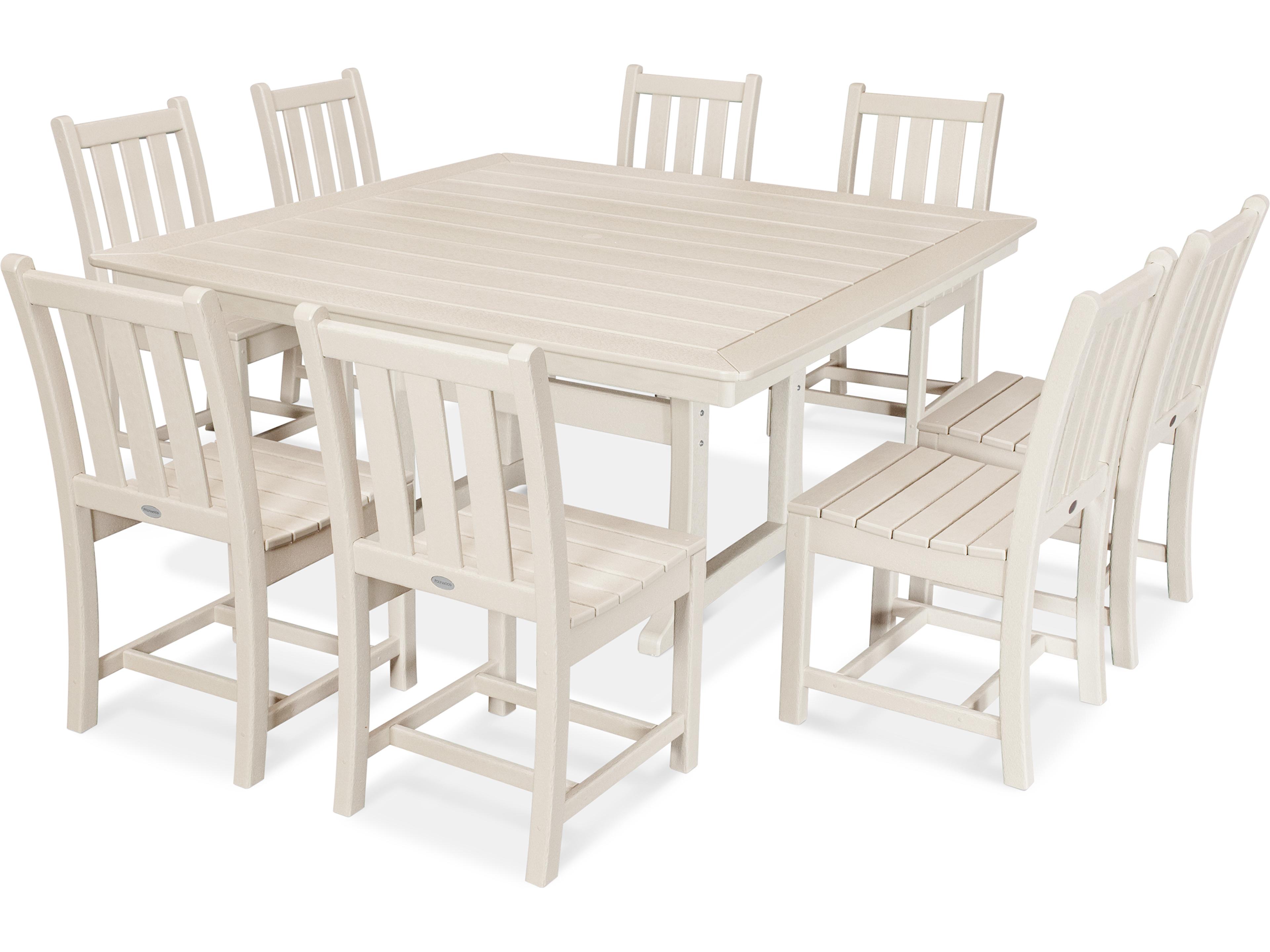 POLYWOOD® Nautical Recycled Plastic 9 Piece Trestle Outdoor Dining Set