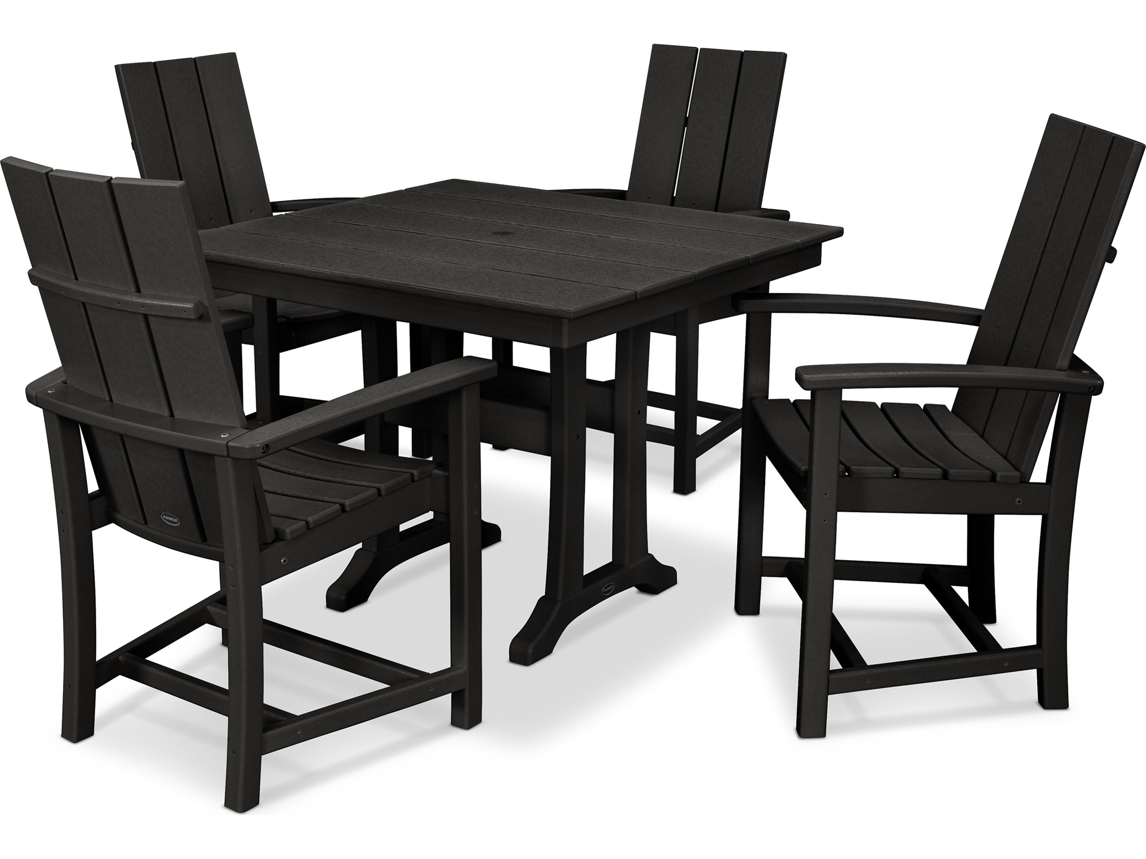 POLYWOOD® Modern Recycled Plastic 5 Piece Farmhouse Outdoor Dining Set