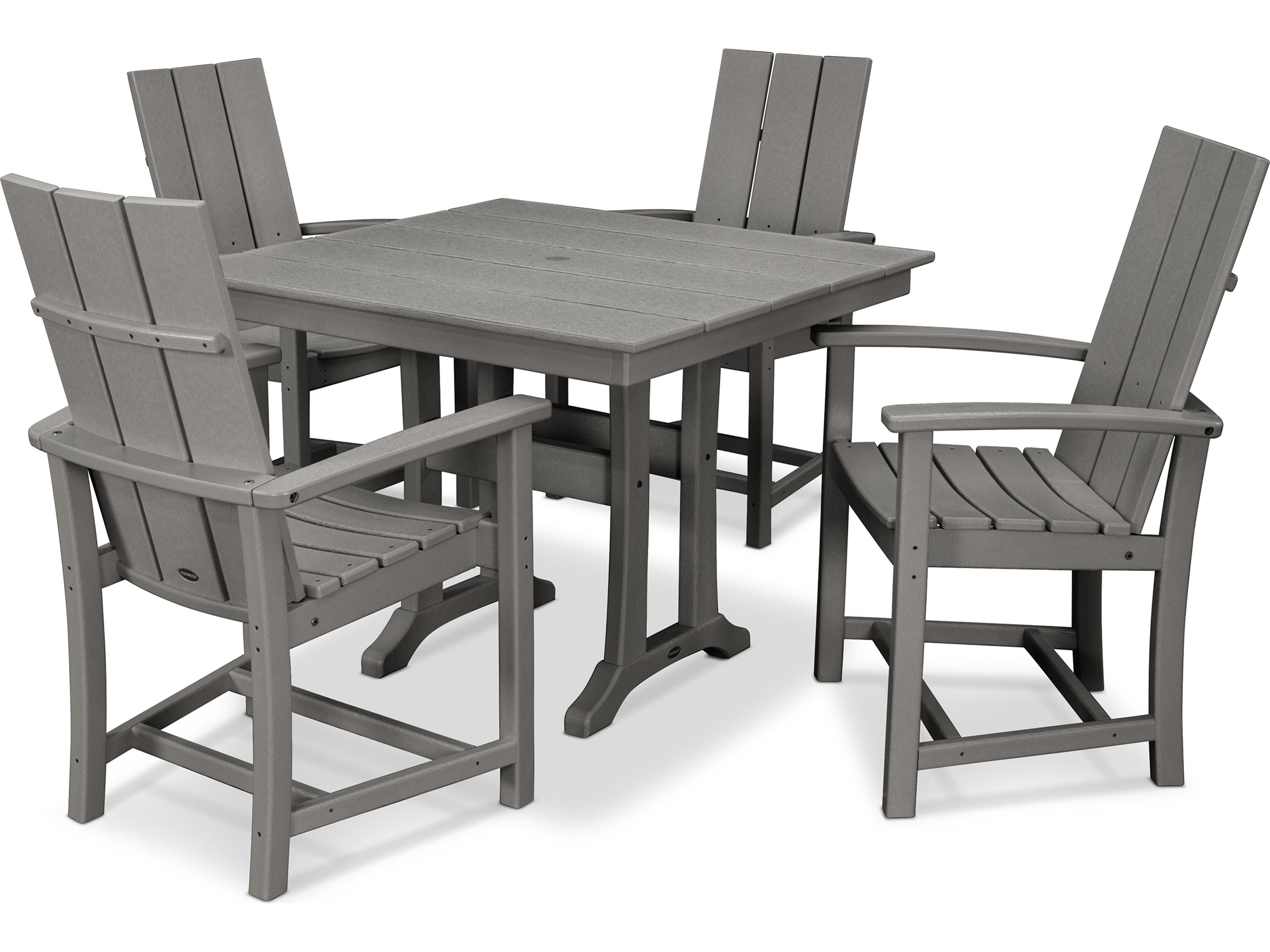 POLYWOOD® Modern Recycled Plastic 5 Piece Farmhouse Outdoor Dining Set