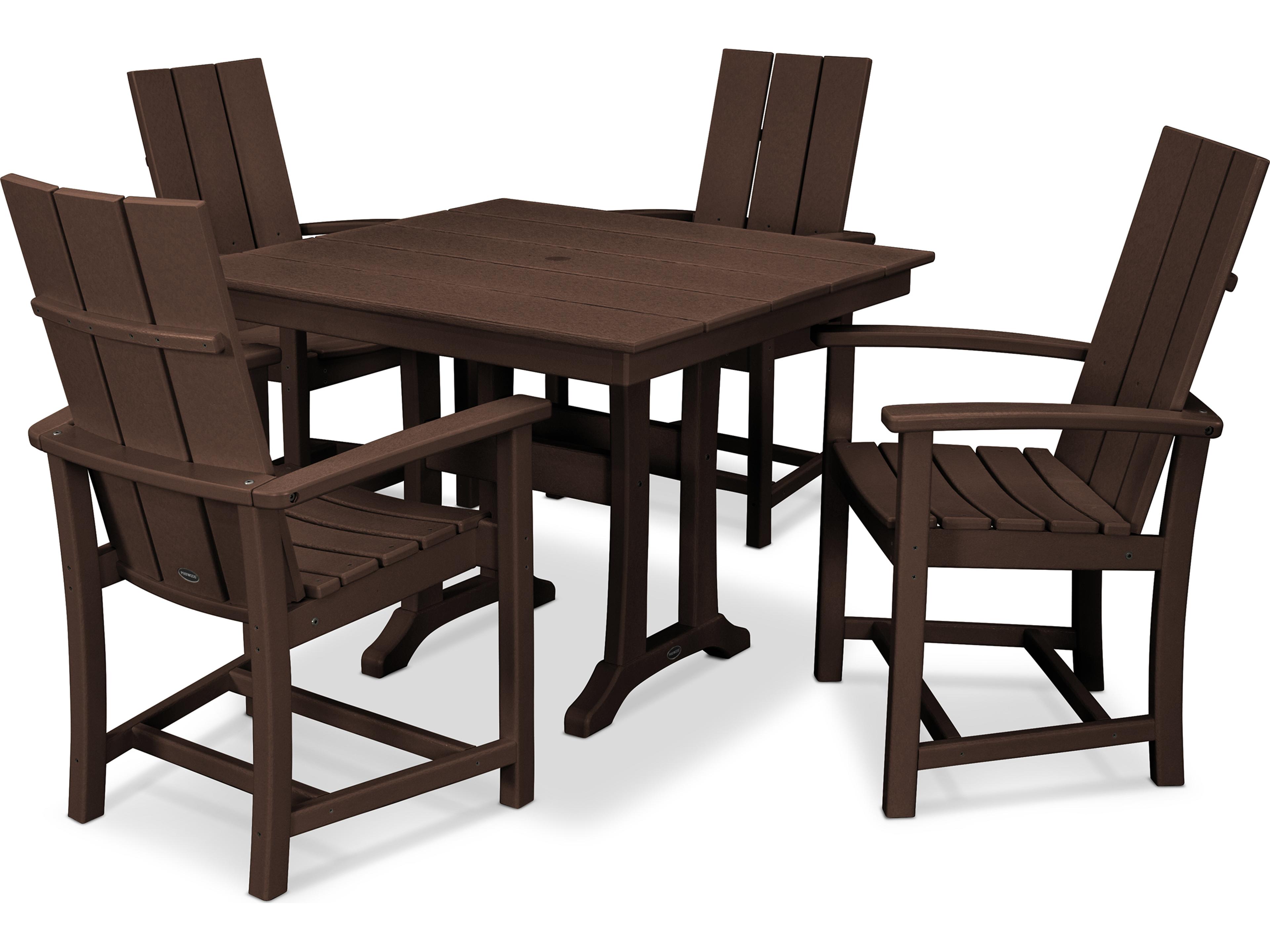POLYWOOD® Modern Recycled Plastic 5 Piece Farmhouse Outdoor Dining Set