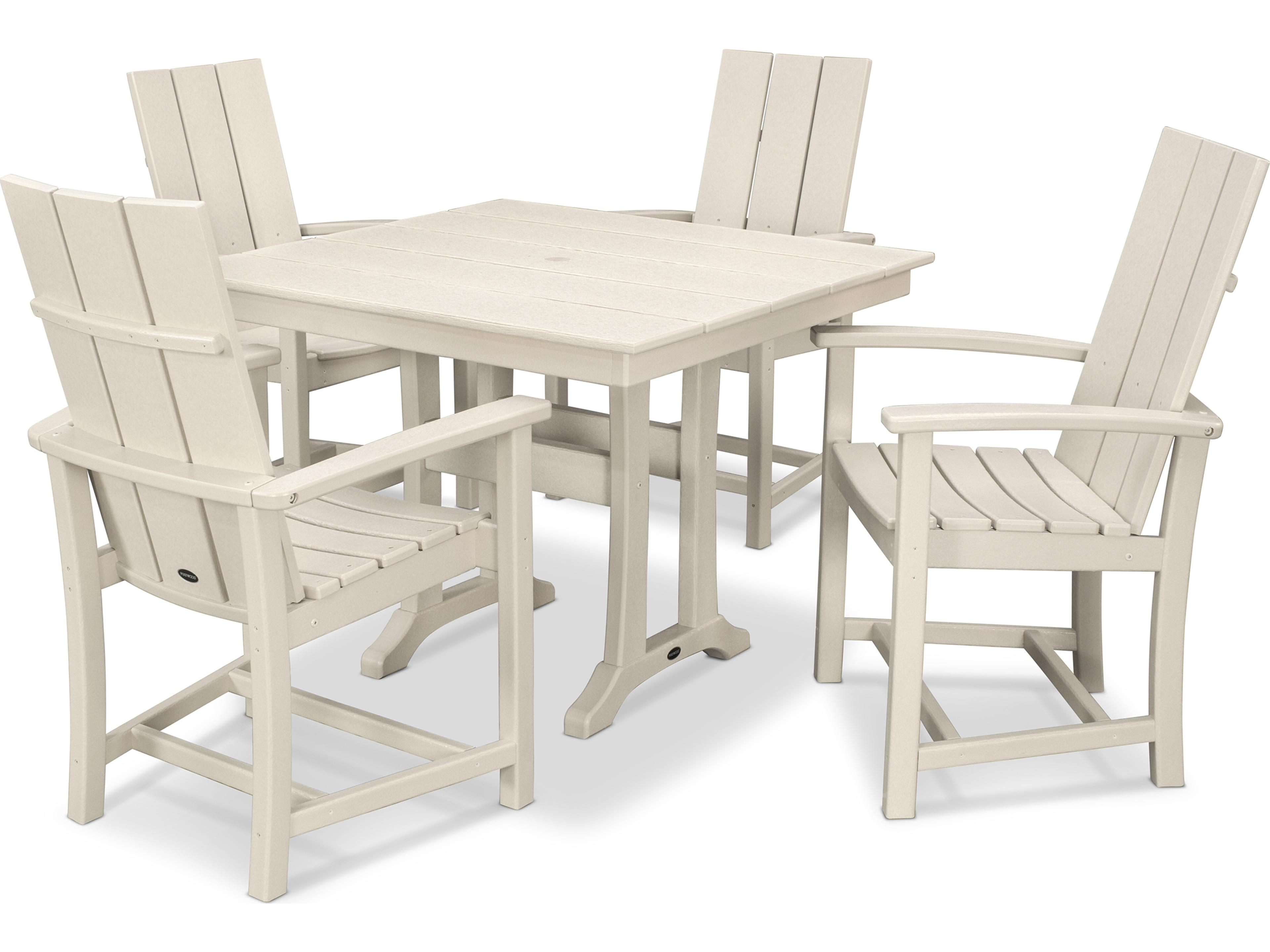POLYWOOD® Modern Recycled Plastic 5 Piece Farmhouse Outdoor Dining Set