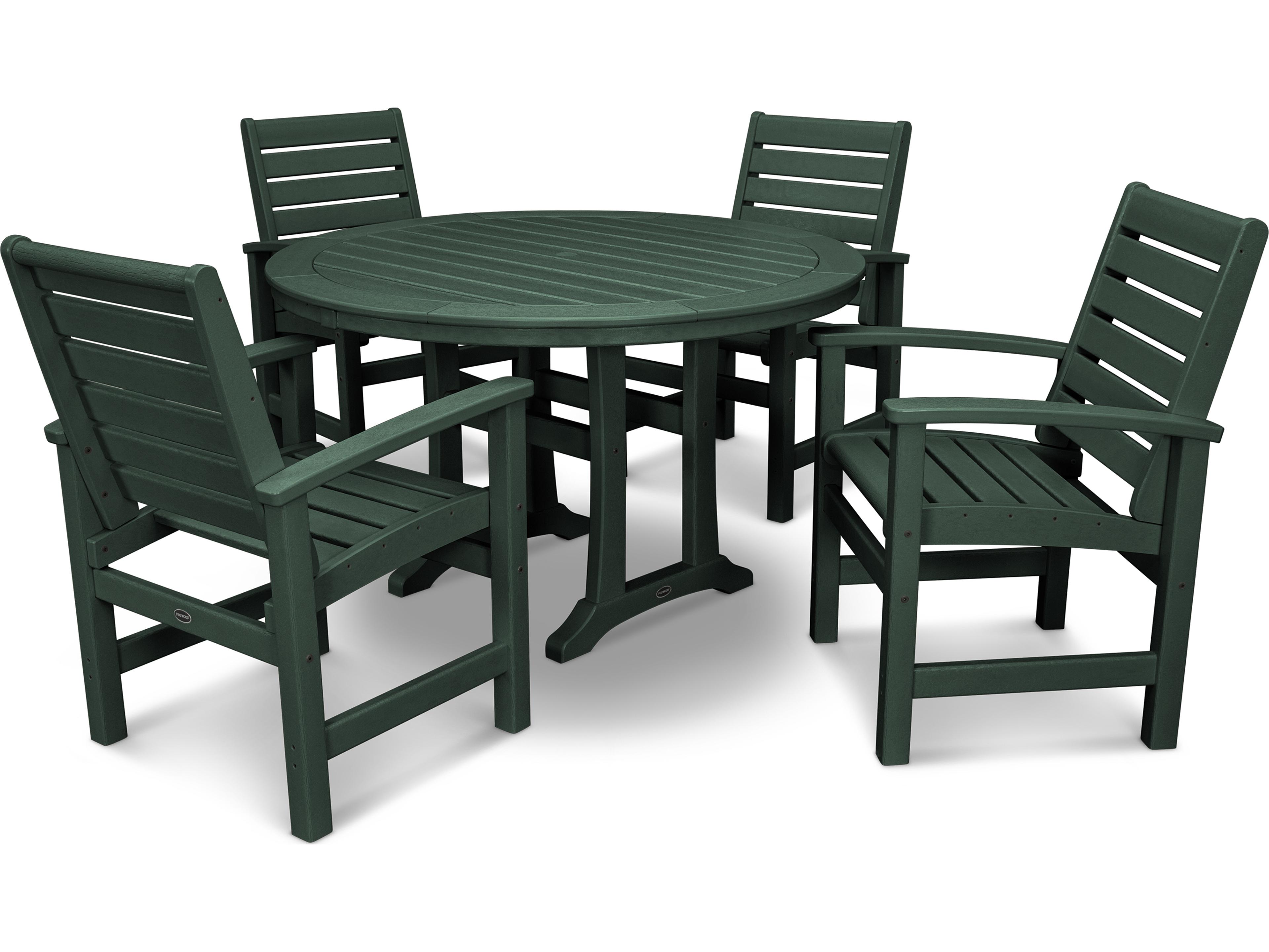POLYWOOD® Signature Recycled Plastic 5 Piece Nautical Trestle Outdoor Patio Dining Set