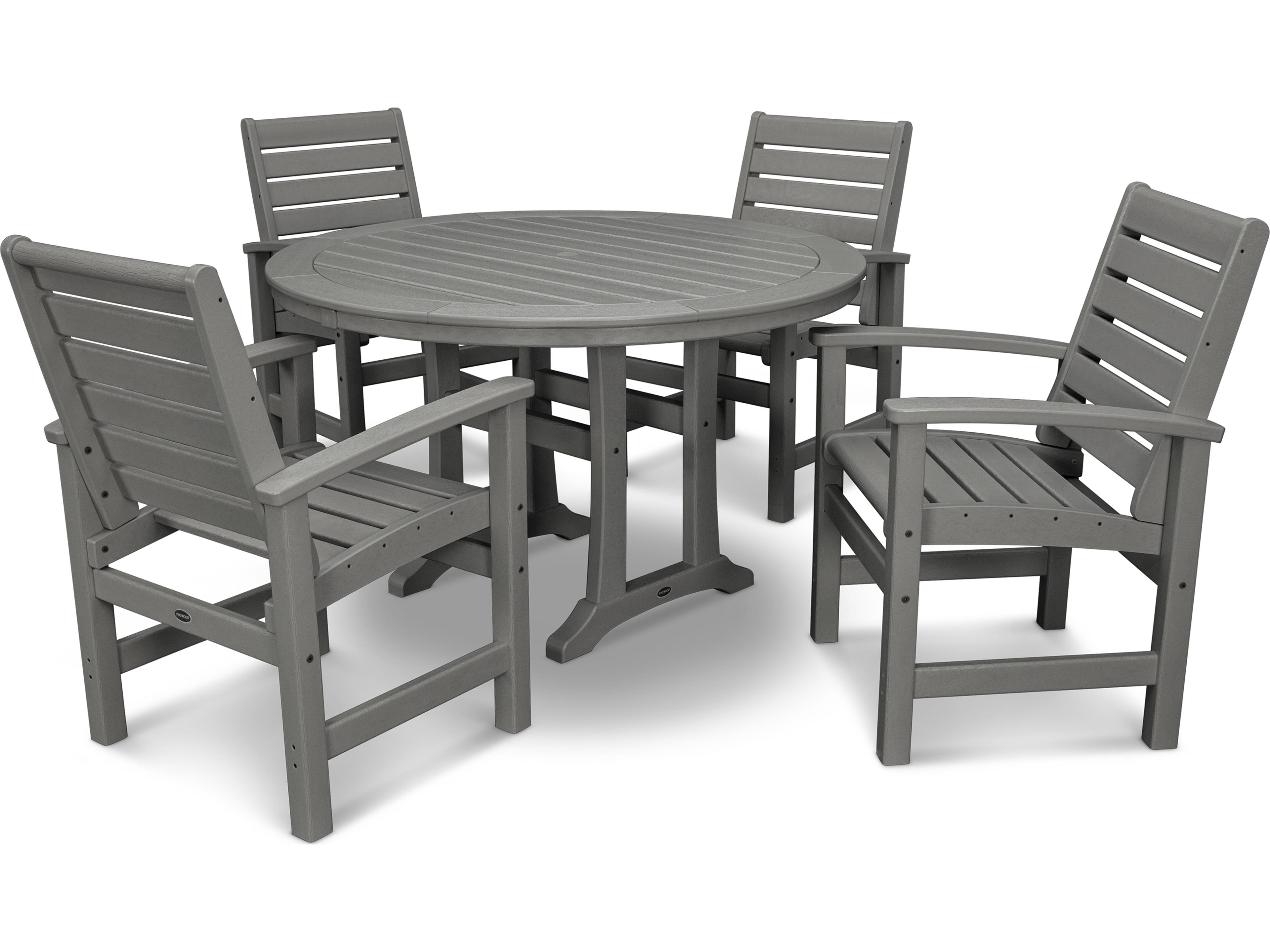 POLYWOOD® Signature Recycled Plastic 5 Piece Nautical Trestle Outdoor Patio Dining Set