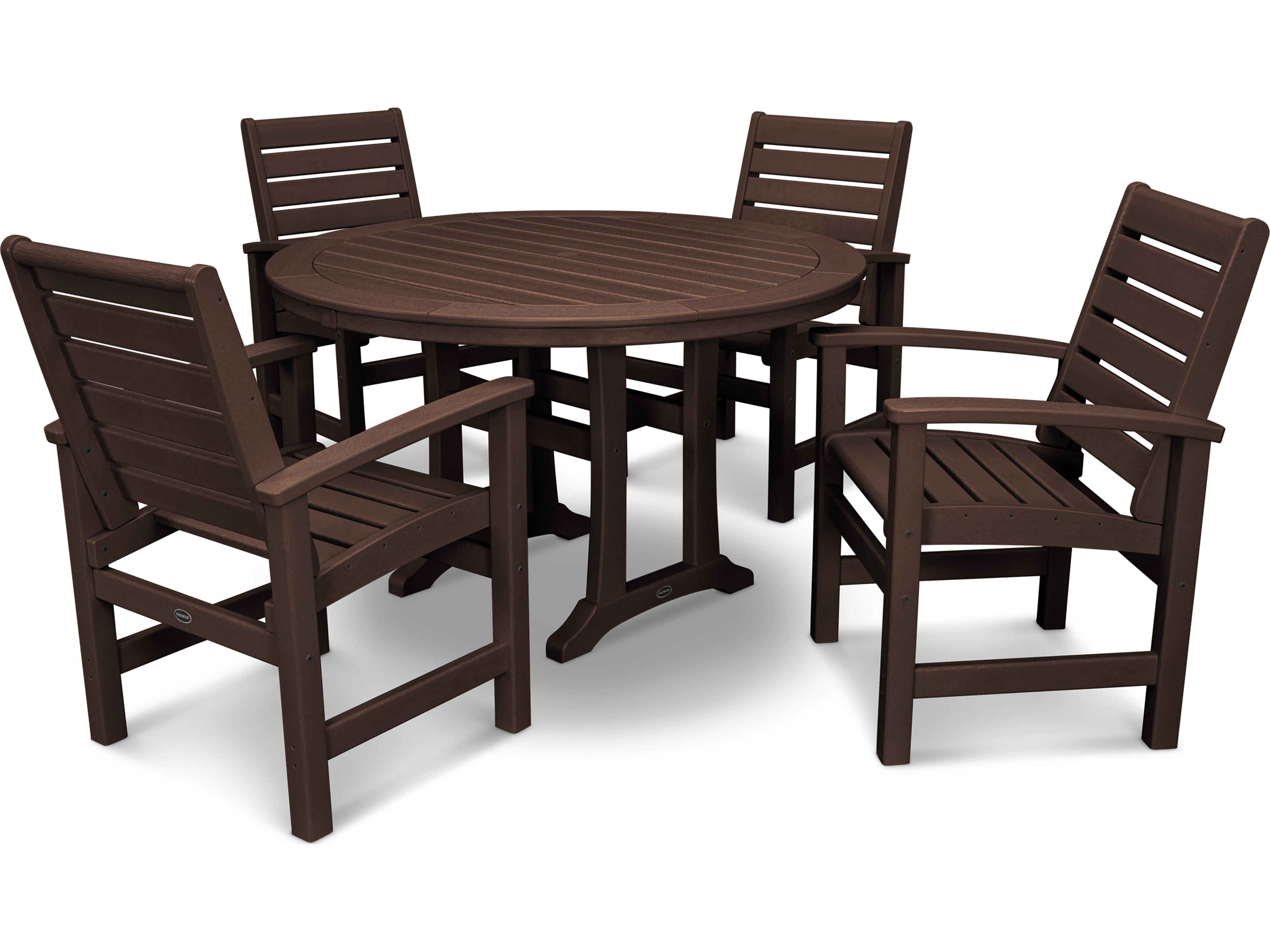 POLYWOOD® Signature Recycled Plastic 5 Piece Nautical Trestle Outdoor Patio Dining Set